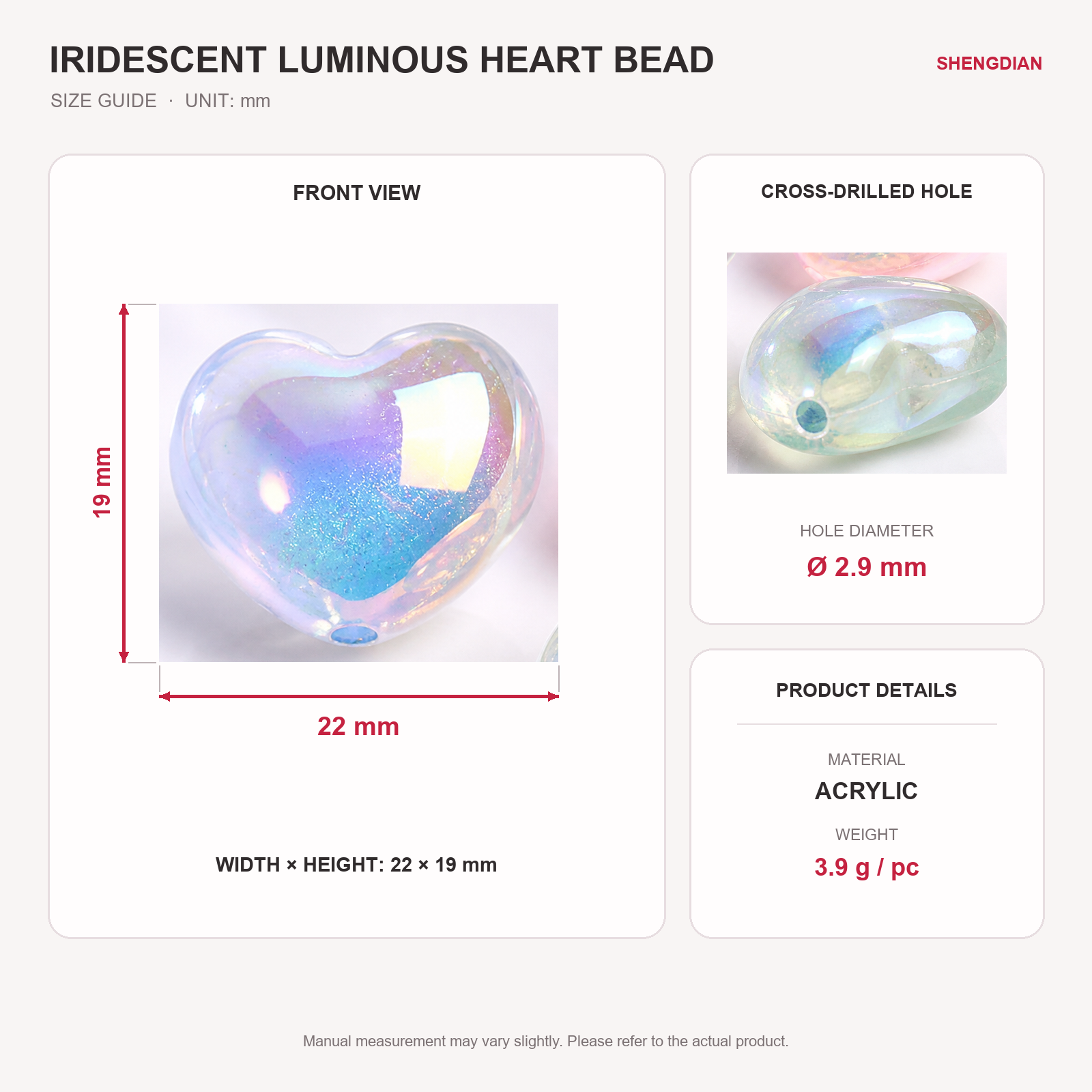 22x19mm Luminous Heart Acrylic Beads with 2.9mm Hole for DIY Jewelry Making & Crafts – product image 4