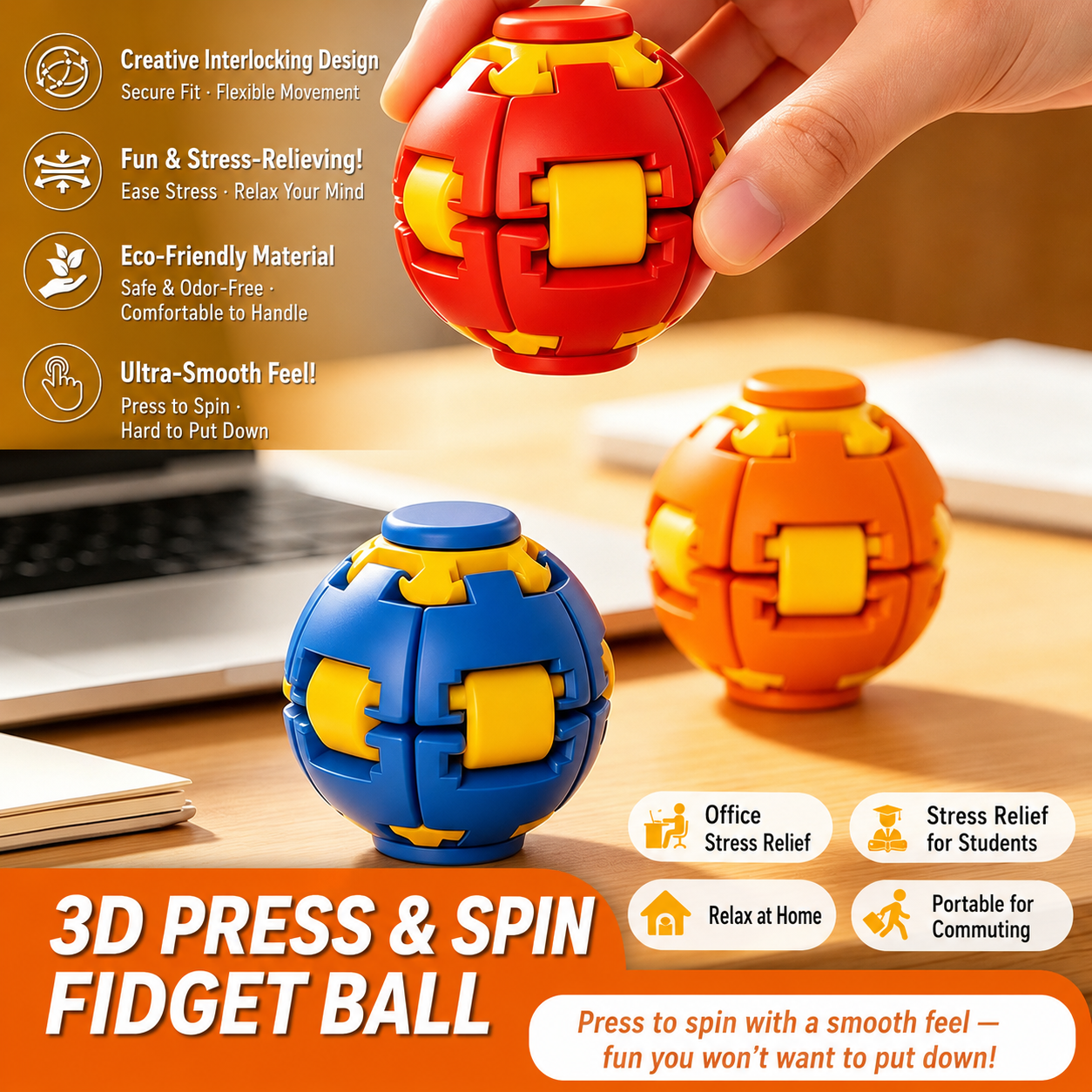 3D Press & Spin Fidget Ball – Stress Relief Desk Toy – product image 7