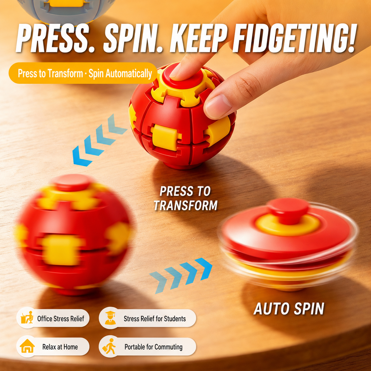 3D Press & Spin Fidget Ball – Stress Relief Desk Toy – product image 6
