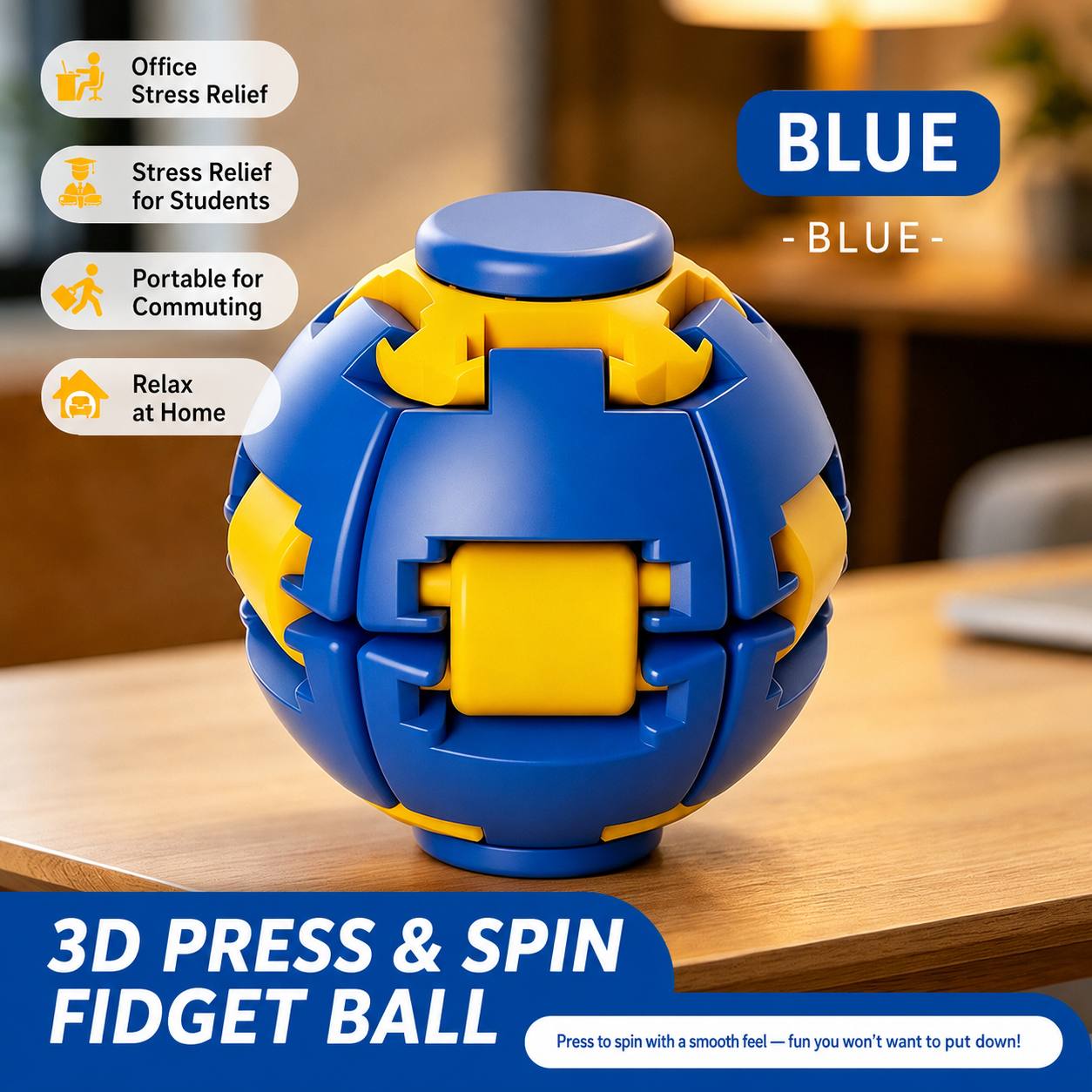 3D Press & Spin Fidget Ball – Stress Relief Desk Toy – product image 5