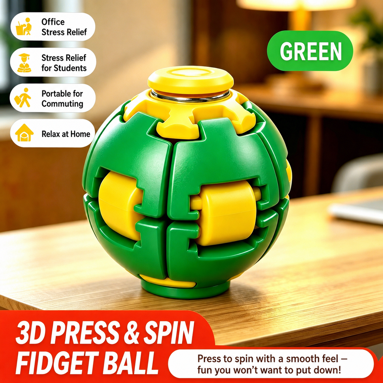 3D Press & Spin Fidget Ball – Stress Relief Desk Toy – product image 4