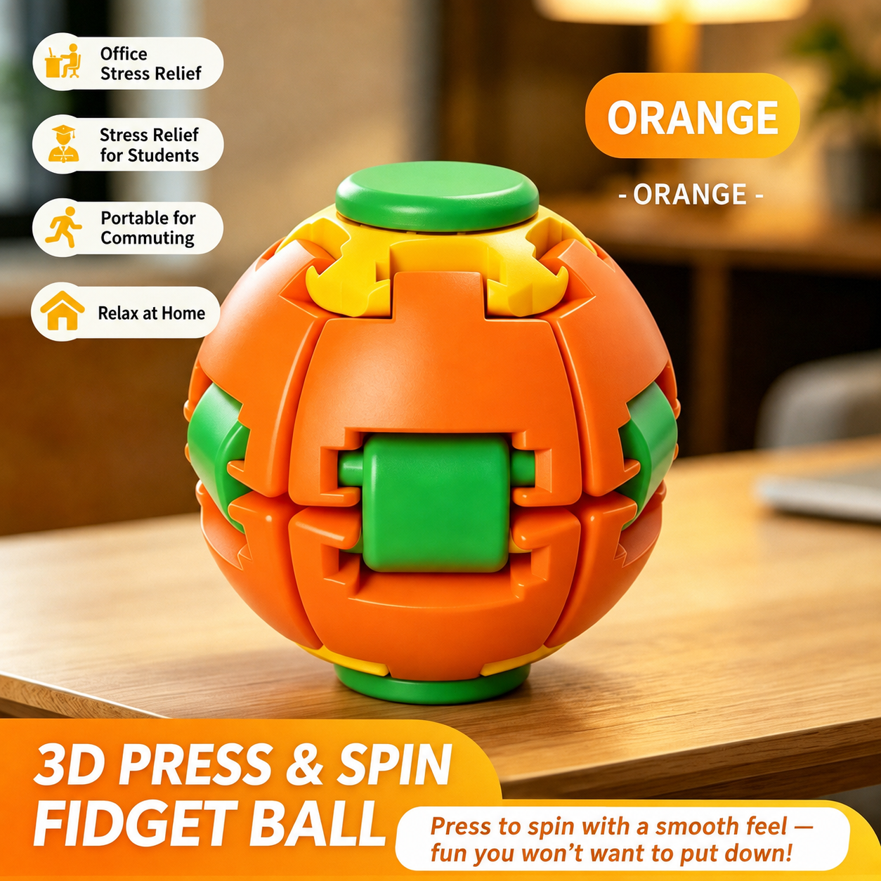 3D Press & Spin Fidget Ball – Stress Relief Desk Toy – product image 3