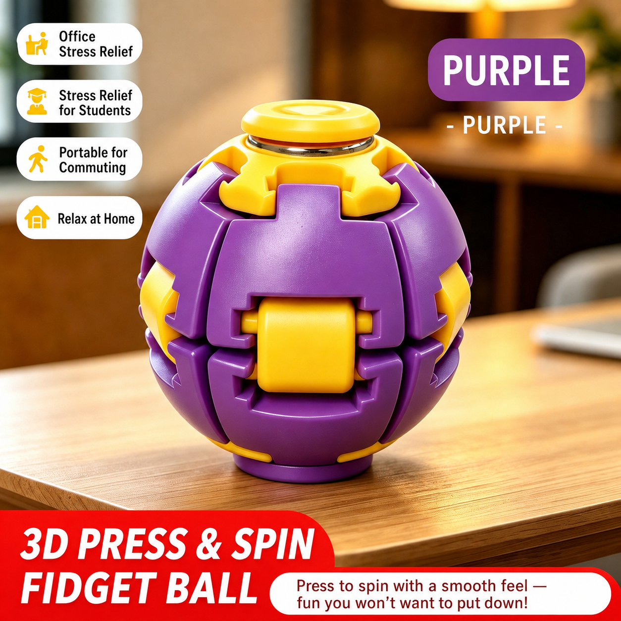 3D Press & Spin Fidget Ball – Stress Relief Desk Toy – product image 2