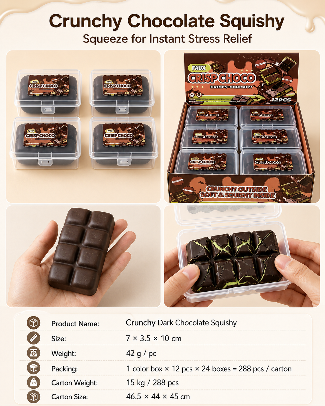 Crispy Chocolate Squishy Toy – Crunchy Sensory Stress Relief Toy – product image 2