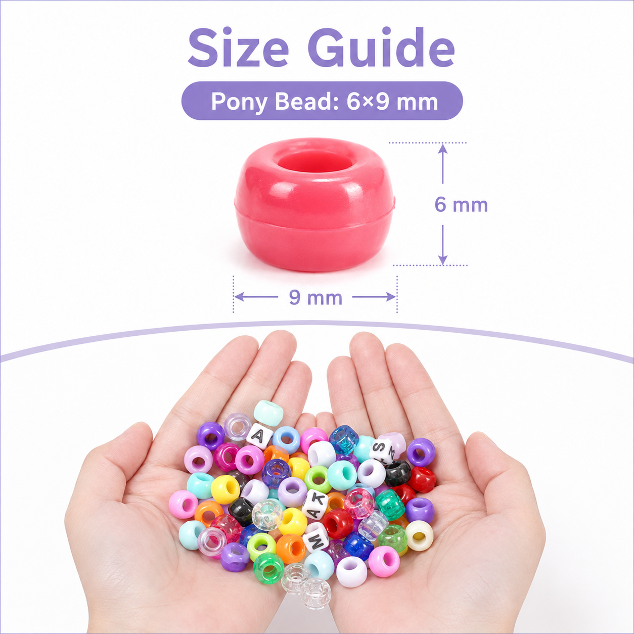 Wholesale 6×9mm Pony Beads – Colorful Acrylic Large Hole Craft Beads – product image 2