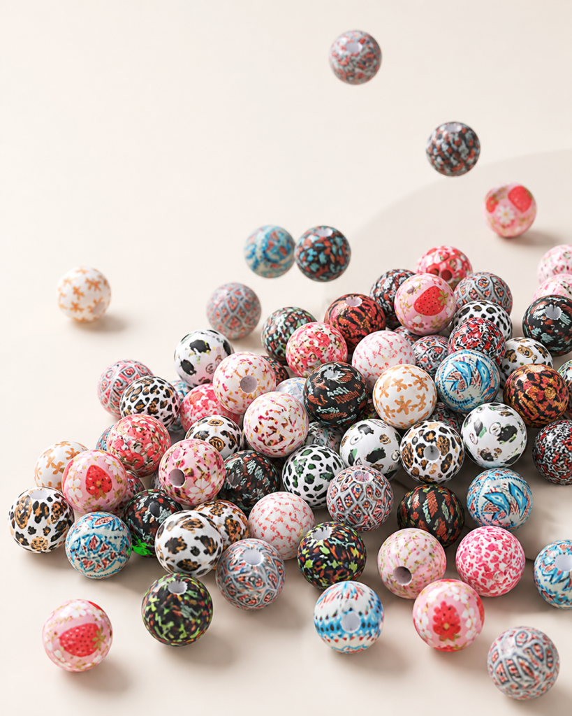 15mm Printed Silicone Beads with 2mm Hole for DIY Crafts – product image 1