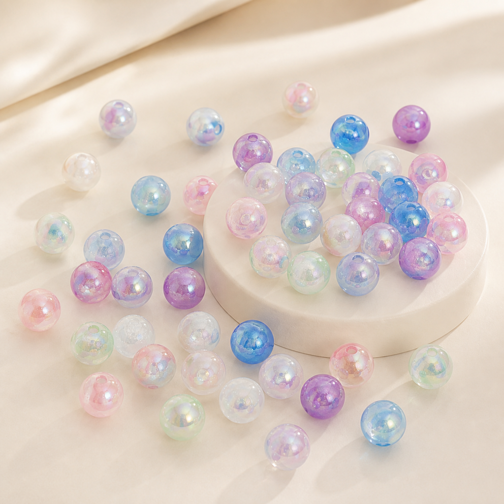 Glow-in-the-Dark Iridescent Acrylic Round Beads for DIY Jewelry, 8–16 mm - product overview