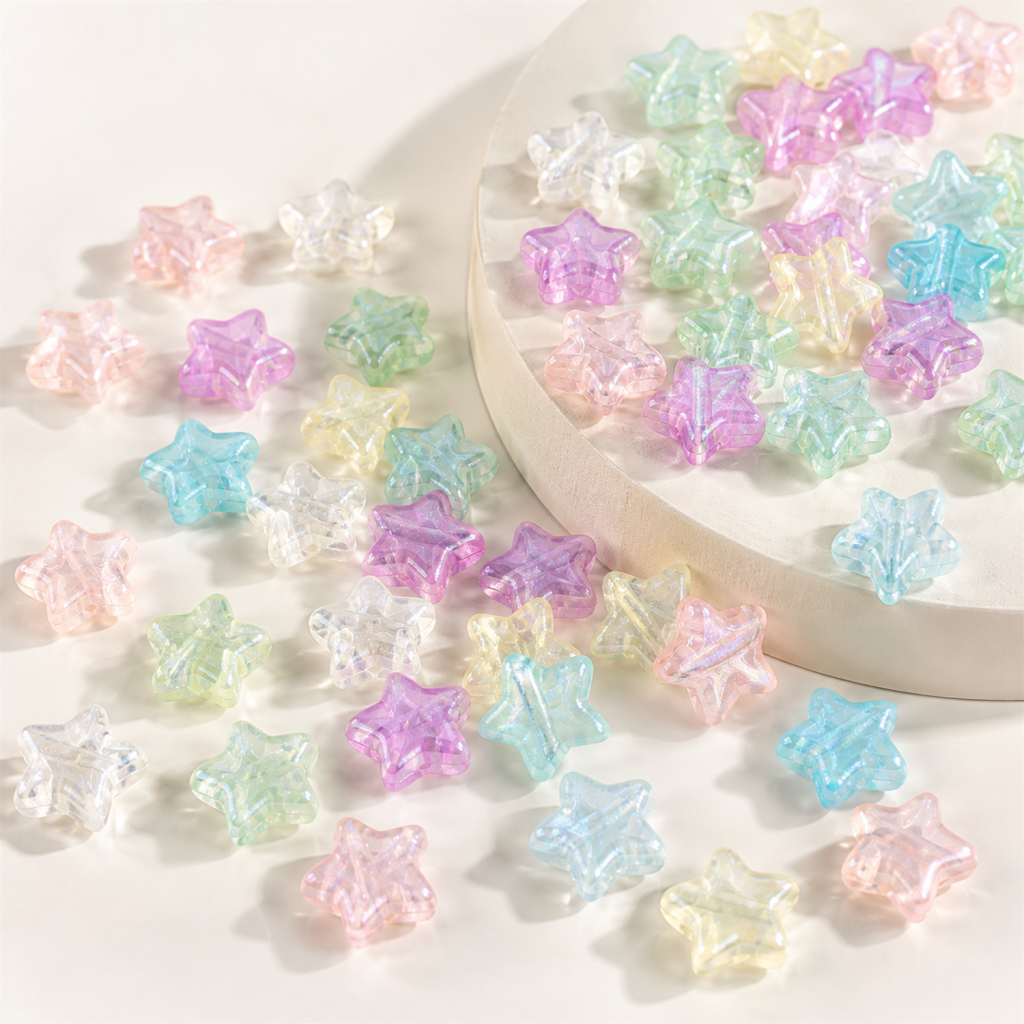 Iridescent Glow Acrylic Star Beads for DIY Phone Straps and Craft Projects, 11 mm - product overview
