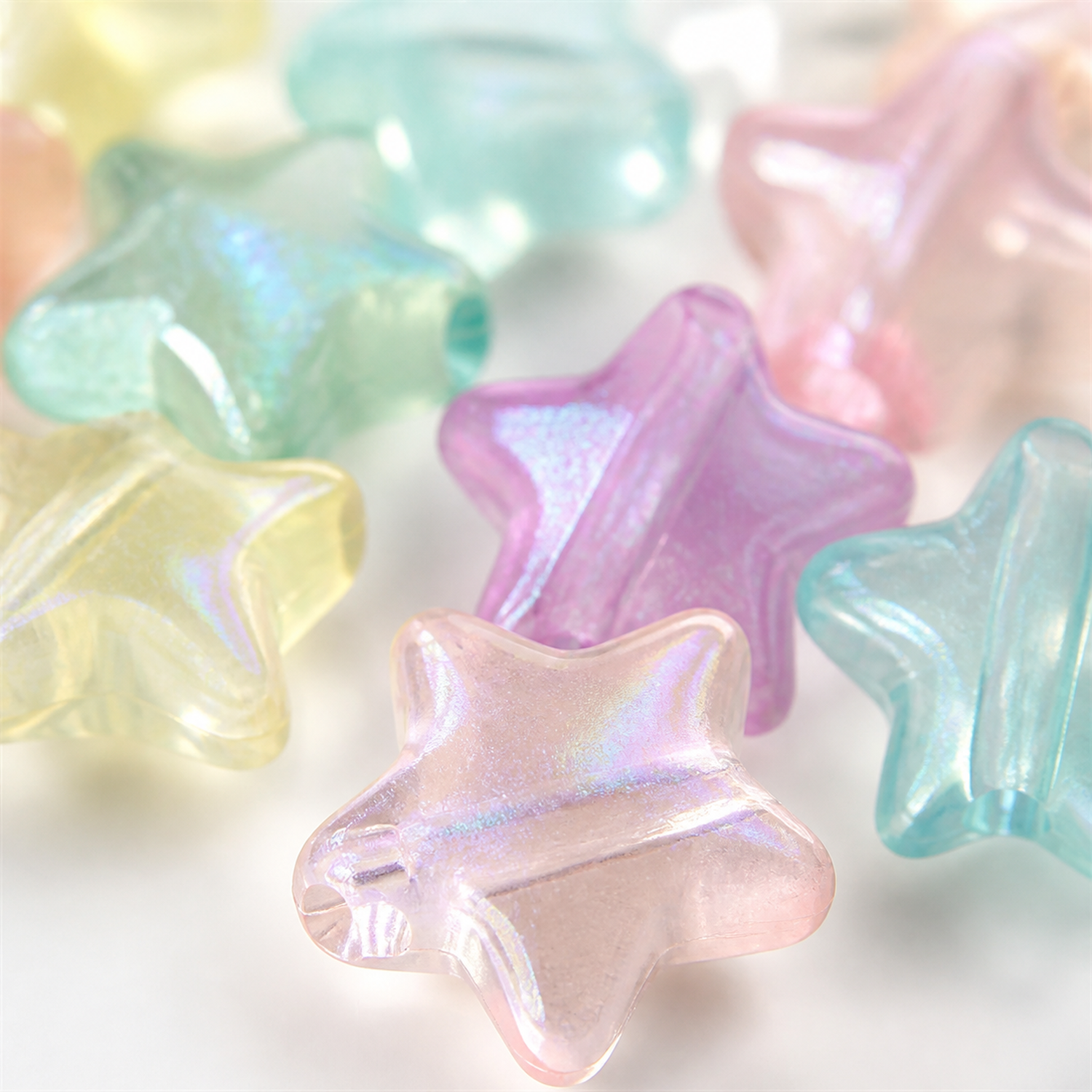 Iridescent Glow Acrylic Star Beads for DIY Phone Straps and Craft Projects, 11 mm - material and finish detail