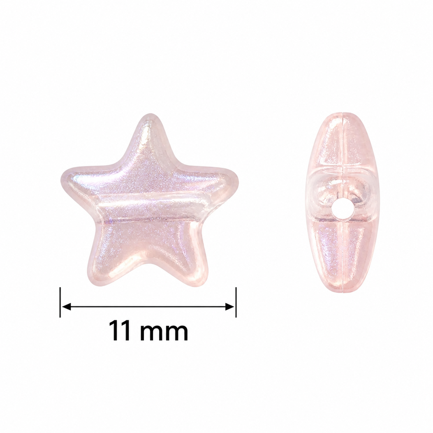 Iridescent Glow Acrylic Star Beads for DIY Phone Straps and Craft Projects, 11 mm - size guide