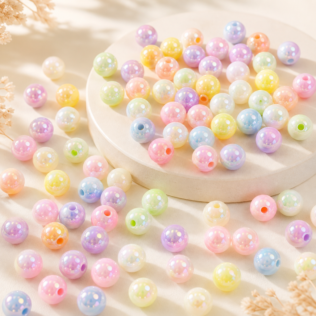 UV Iridescent Cream Acrylic Round Beads for DIY Jewelry, 8–12 mm - product overview