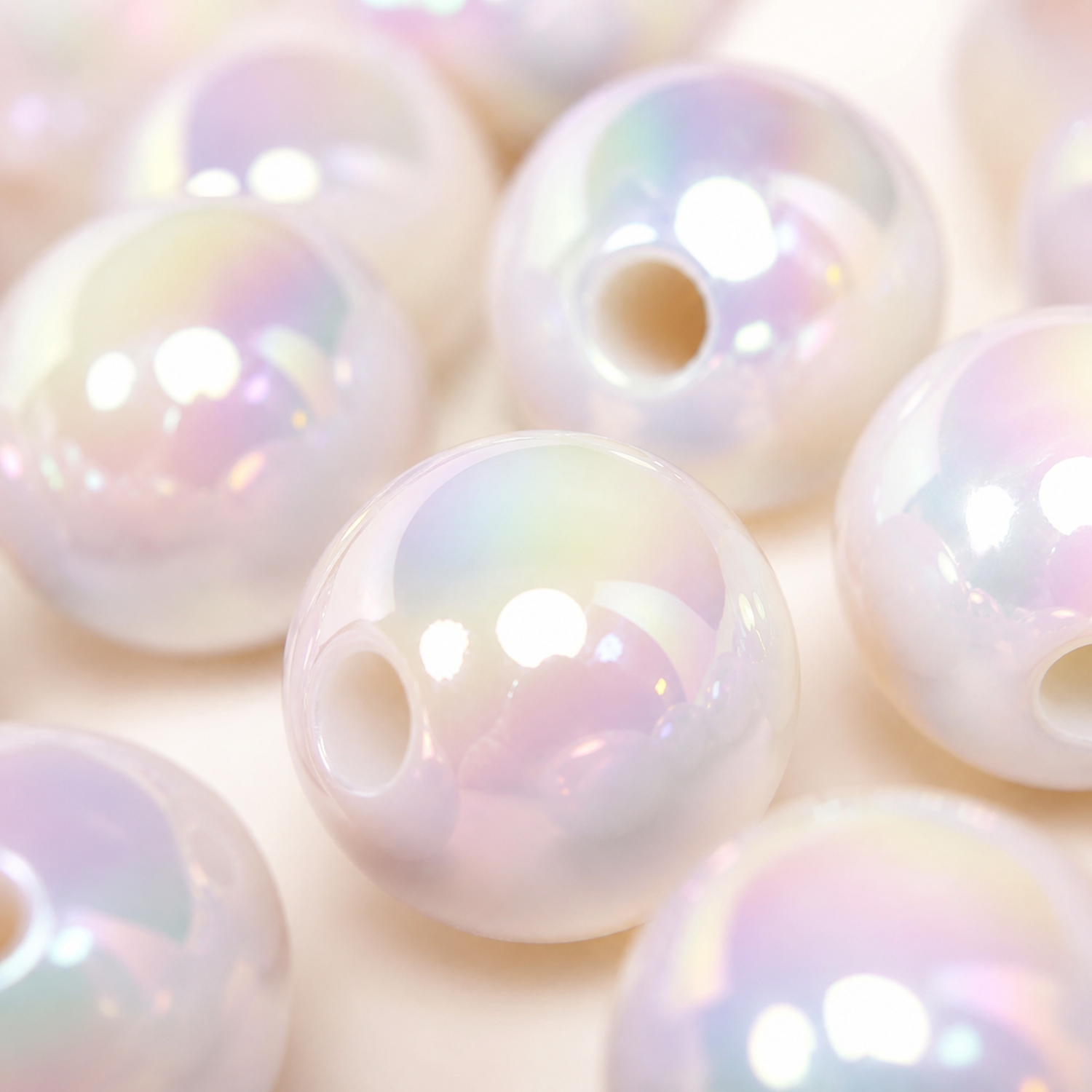 UV Iridescent Cream Acrylic Round Beads for DIY Jewelry, 8–12 mm - material and finish detail