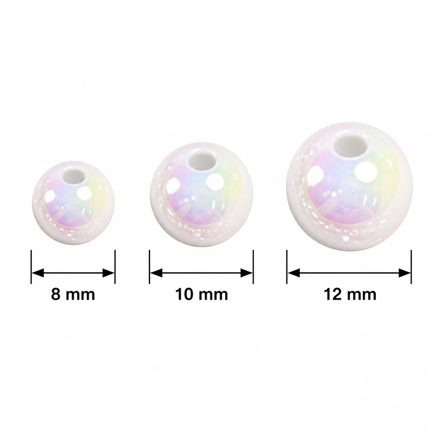 UV Iridescent Cream Acrylic Round Beads for DIY Jewelry, 8–12 mm - size guide