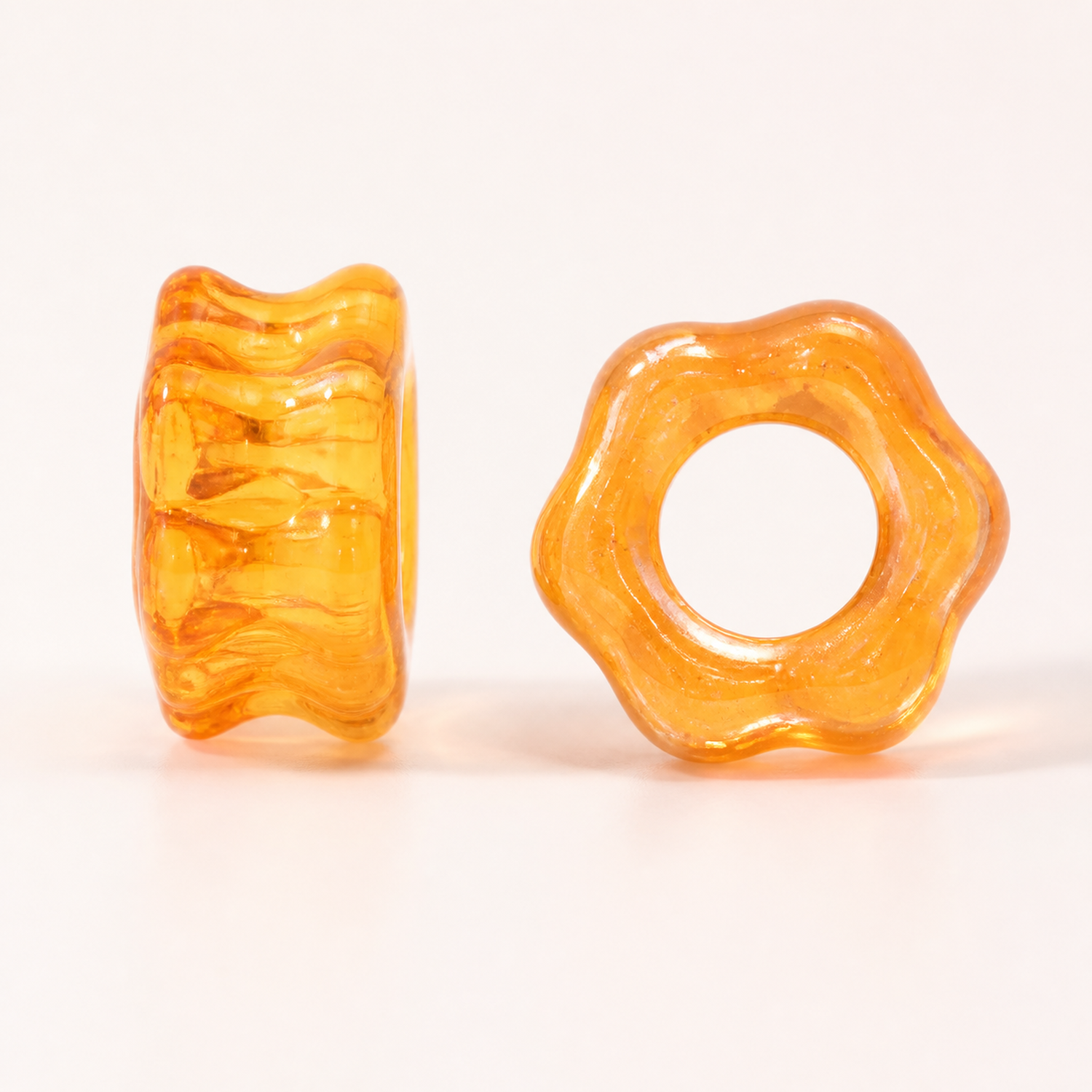 Ruffled Acrylic Spacer Beads for DIY Pens, Phone Straps and Jewelry - through-hole and profile detail
