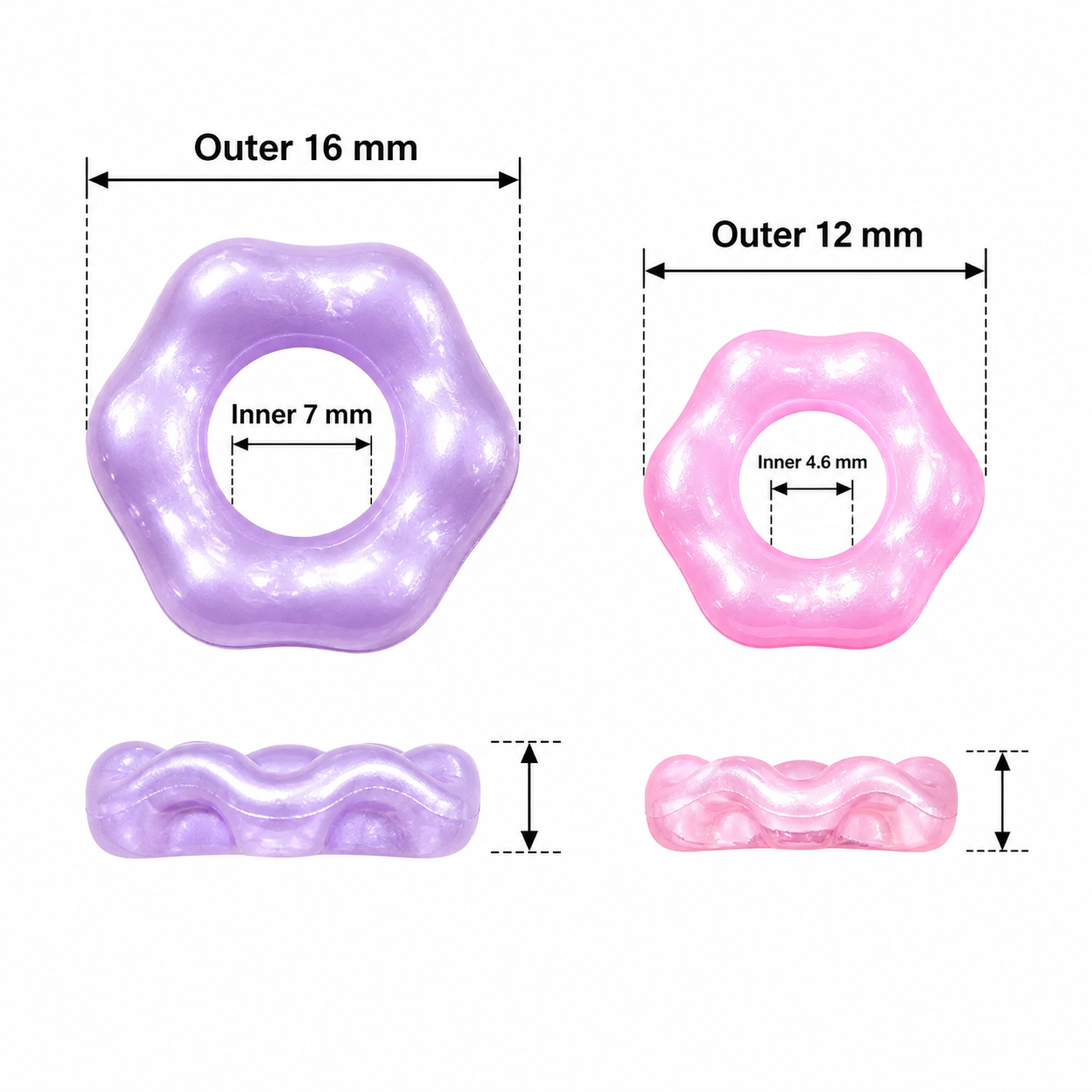 Ruffled Acrylic Spacer Beads for DIY Pens, Phone Straps and Jewelry - size guide