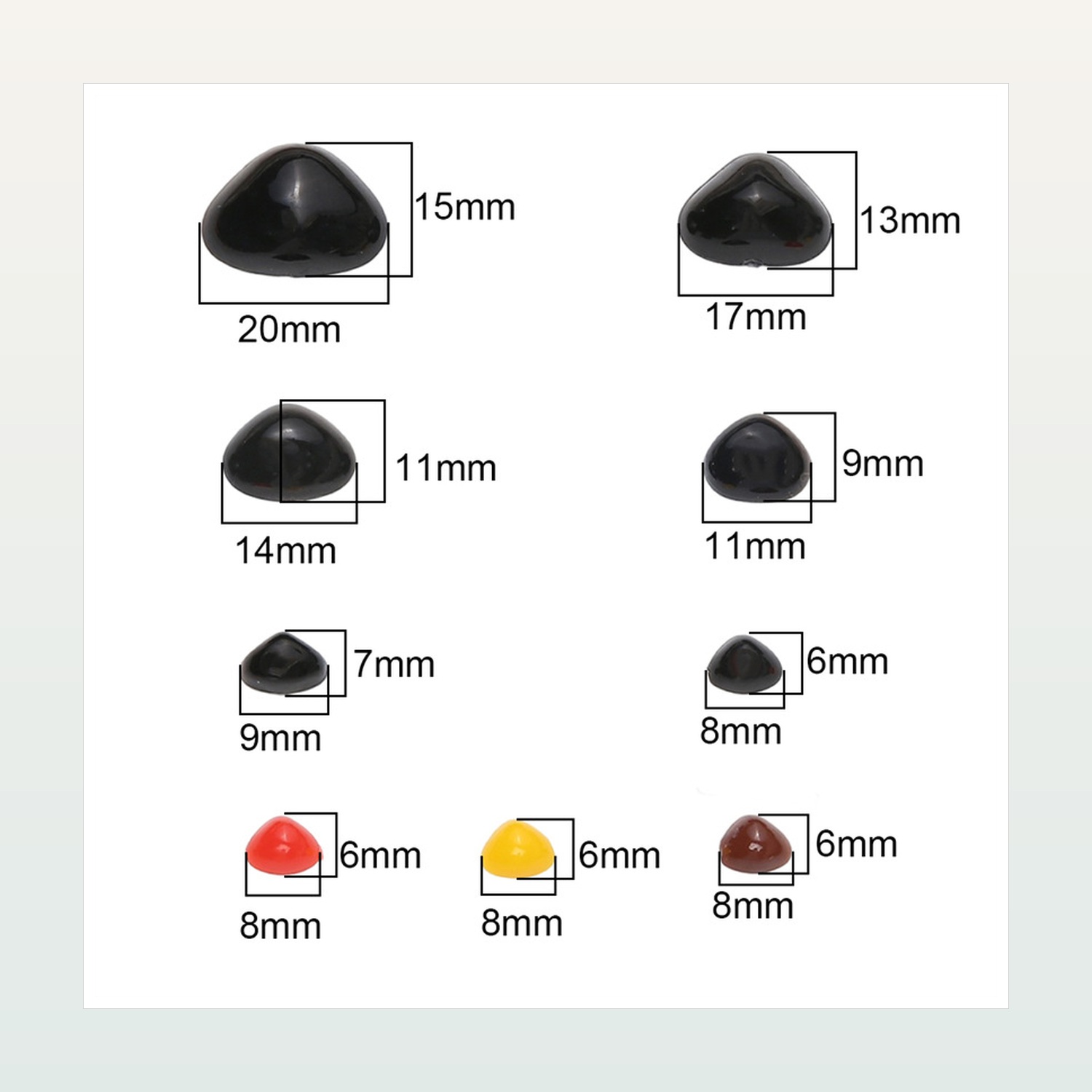 Acrylic Triangle Animal Noses for Plush Toy Making, 6–20 mm — product application view one
