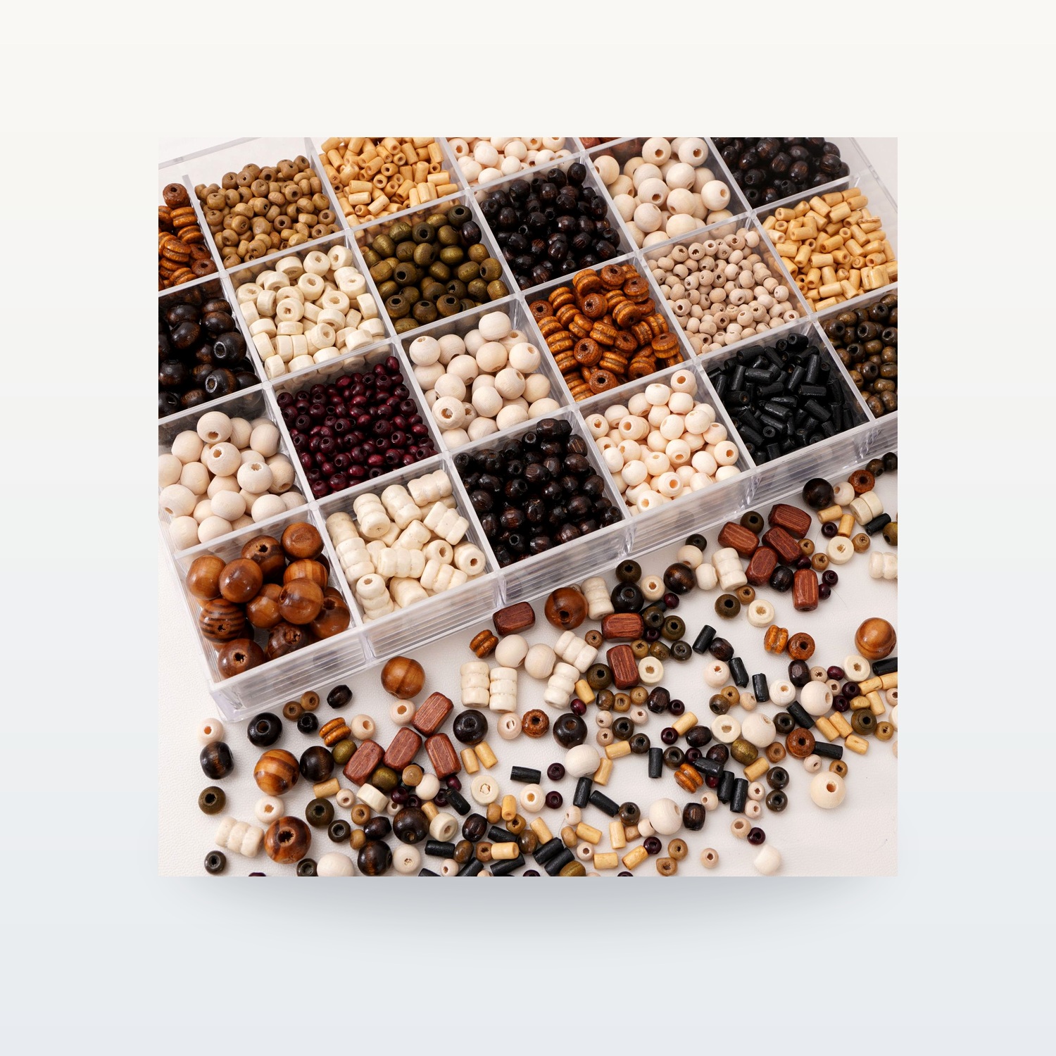 Vintage Mixed Wooden Round and Tube Beads for DIY Jewelry, 3–10 mm — product overview