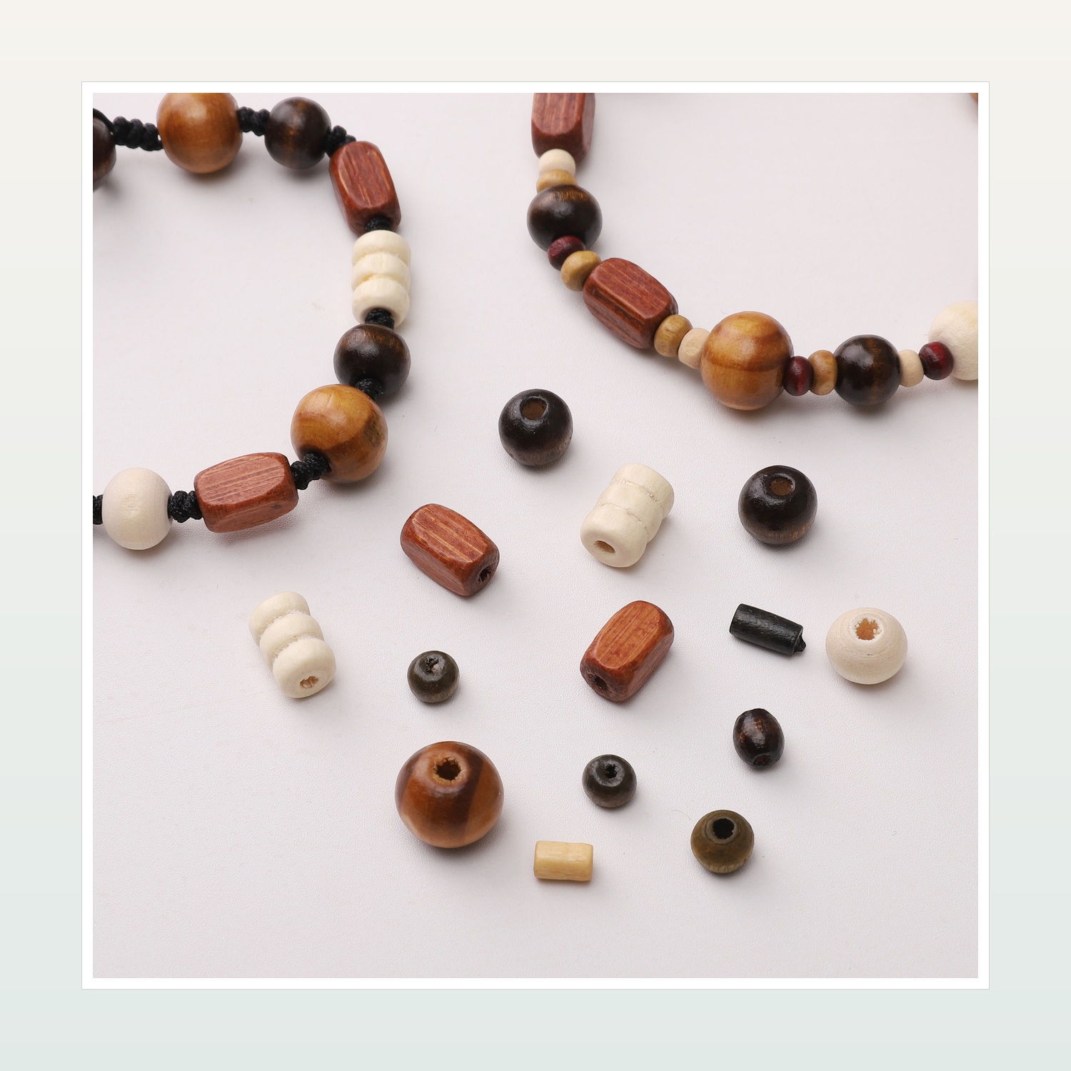 Vintage Mixed Wooden Round and Tube Beads for DIY Jewelry, 3–10 mm — product application view one
