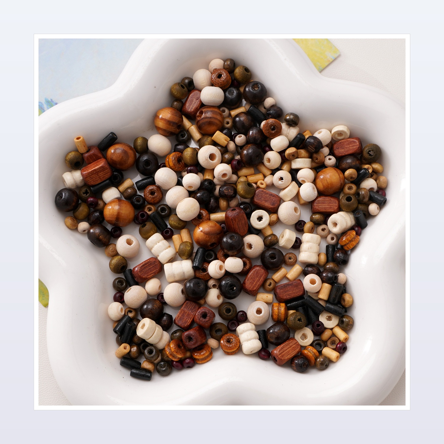 Vintage Mixed Wooden Round and Tube Beads for DIY Jewelry, 3–10 mm — product application view two