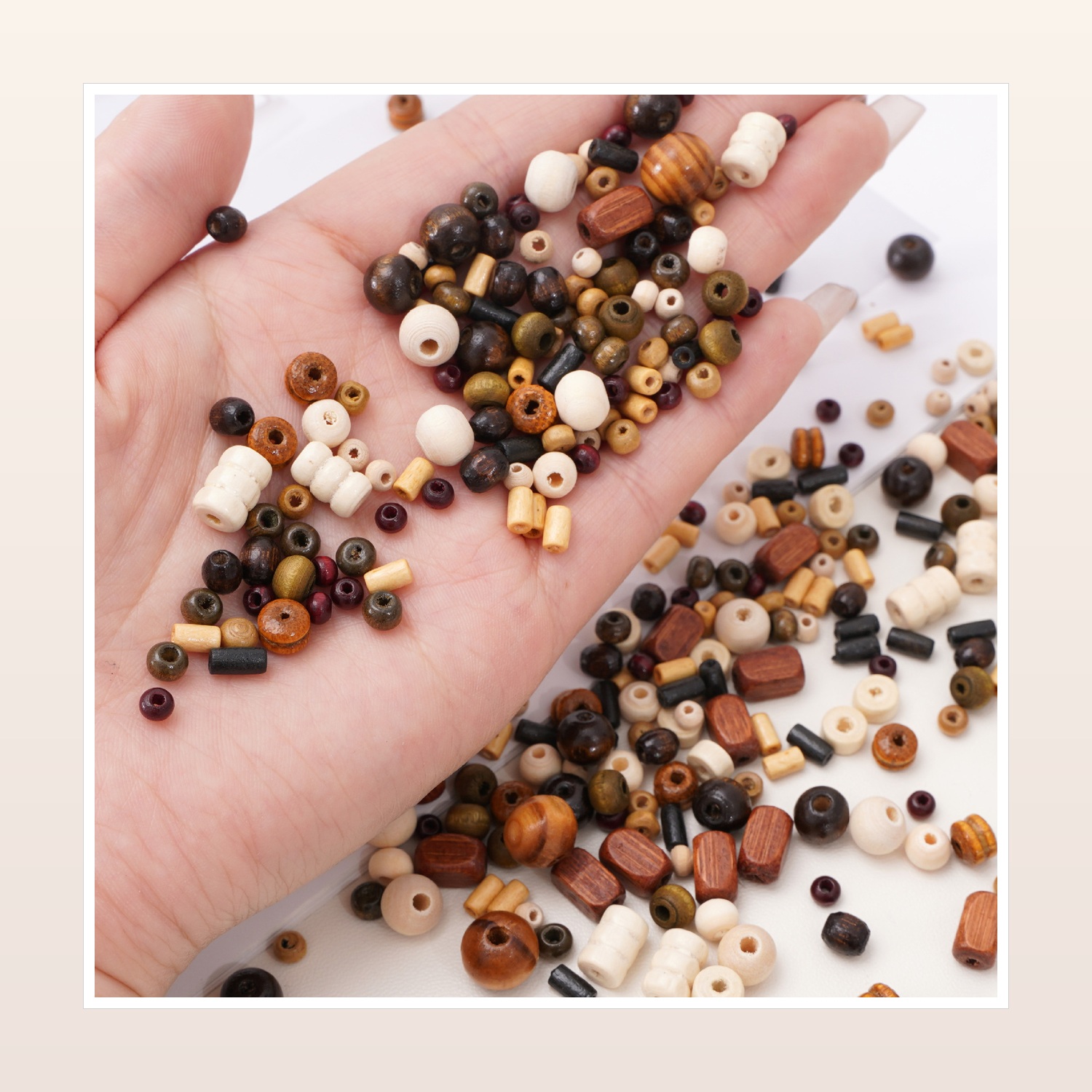 Vintage Mixed Wooden Round and Tube Beads for DIY Jewelry, 3–10 mm — product application view three