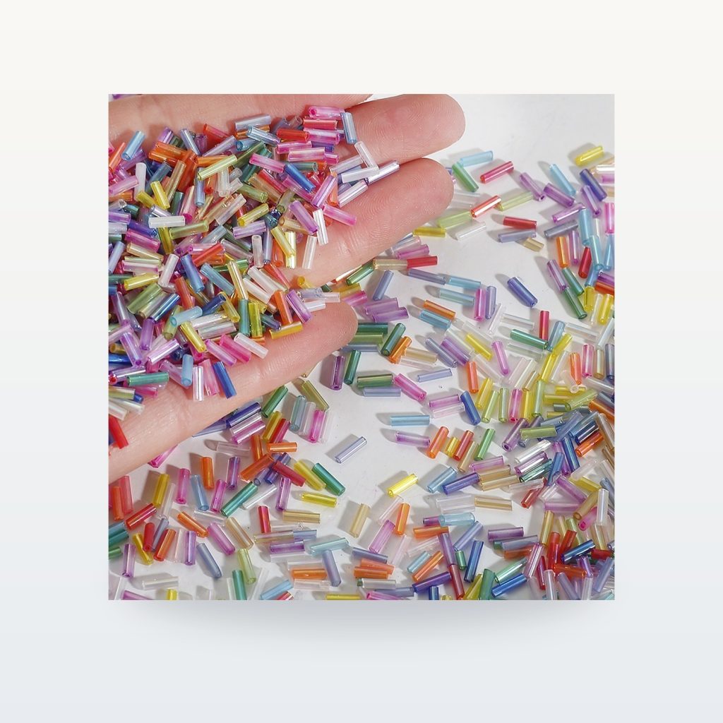 Iridescent Glass Bugle Beads for DIY Jewelry Making, 2 × 7 mm — product overview