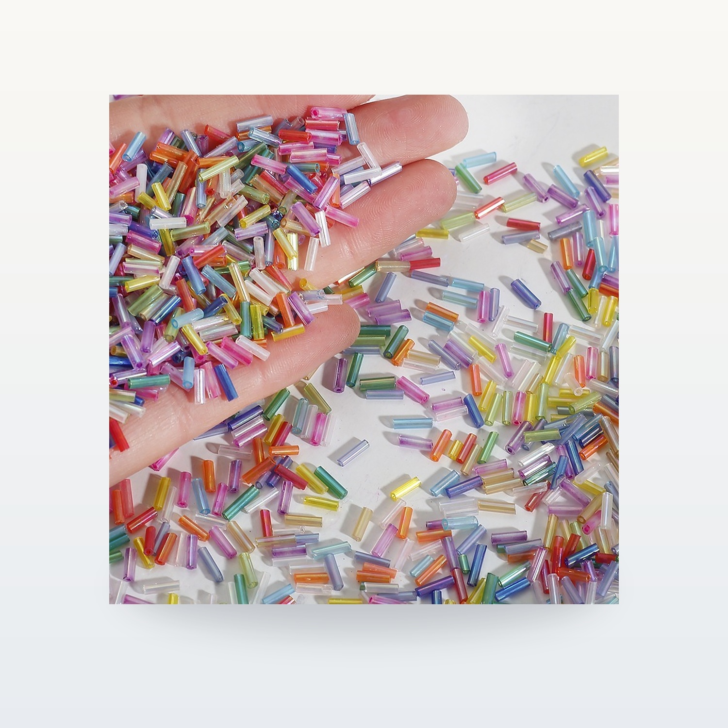 Iridescent Glass Bugle Beads for DIY Jewelry Making, 2 × 7 mm — product overview