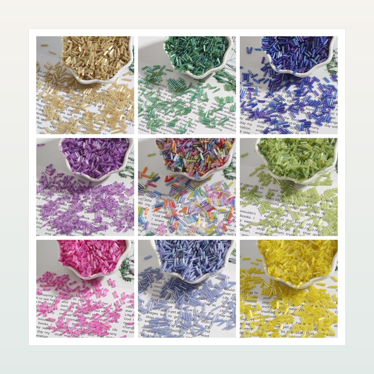 Iridescent Glass Bugle Beads for DIY Jewelry Making, 2 × 7 mm — product application view one