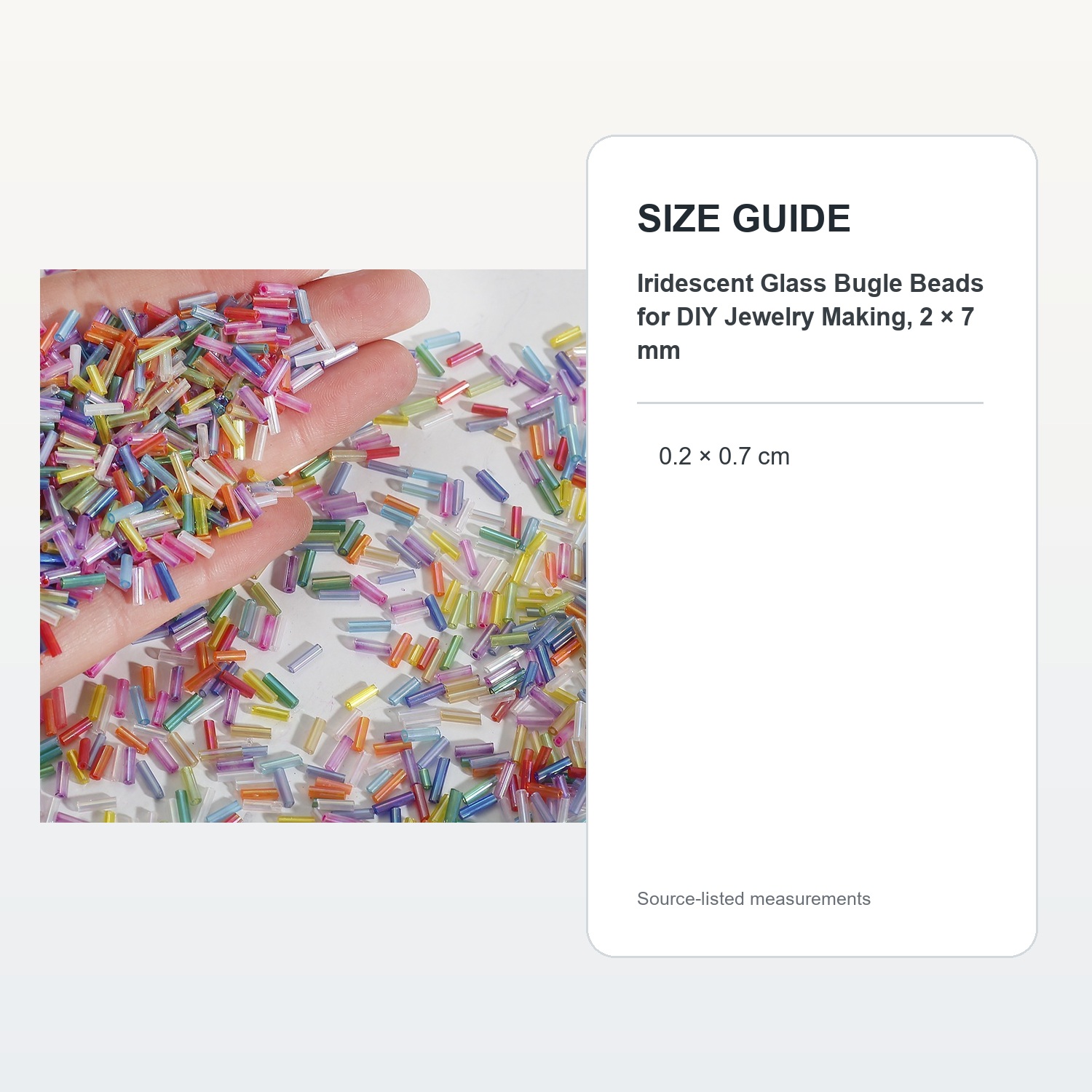 Iridescent Glass Bugle Beads for DIY Jewelry Making, 2 × 7 mm — verified size guide