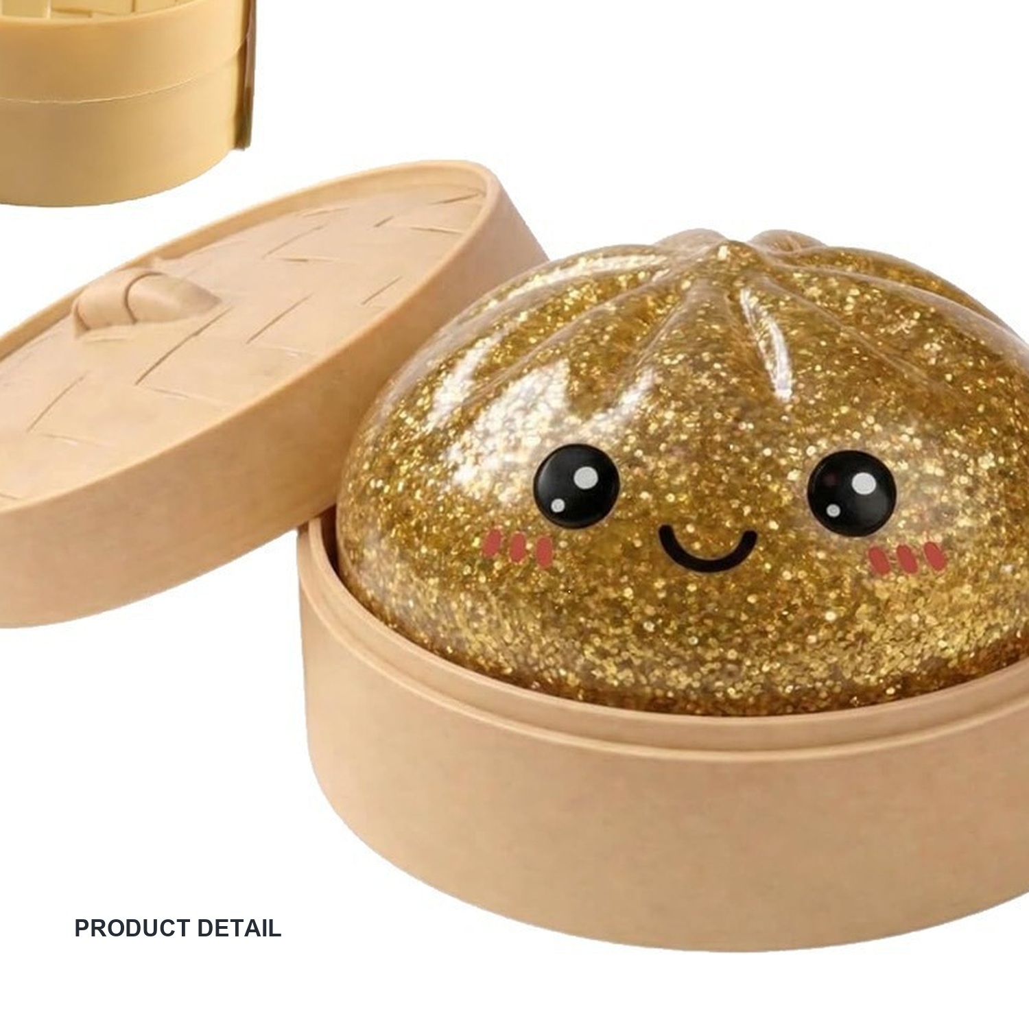 Dumpling Squishy Toy in Bamboo Basket, 8.5 cm — product detail view one