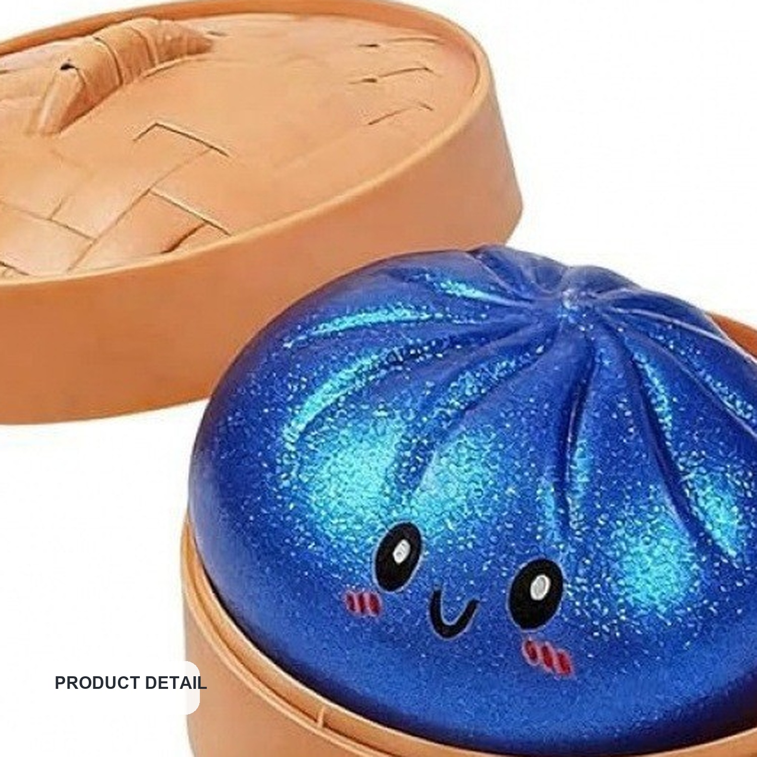 Dumpling Squishy Toy in Bamboo Basket, 8.5 cm — product detail view two
