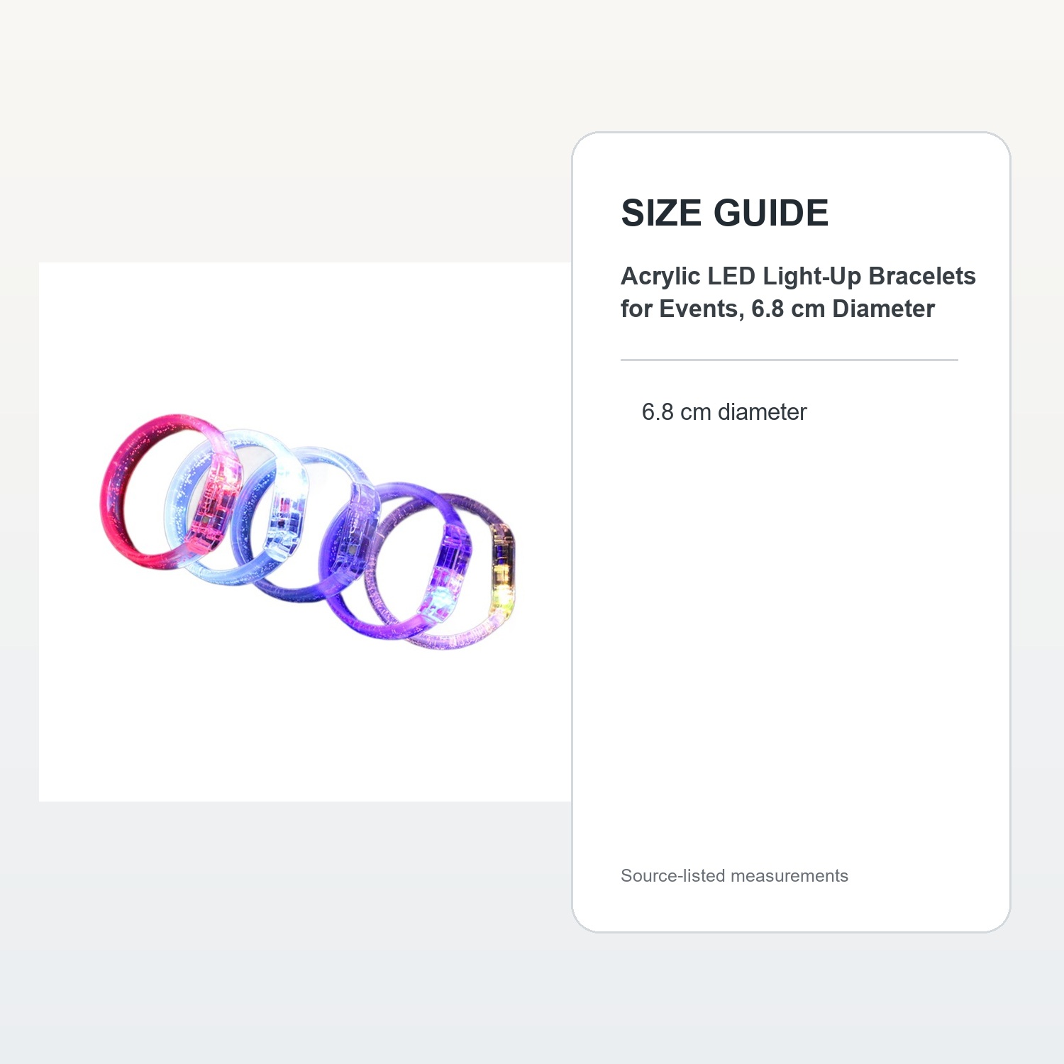 Acrylic LED Light-Up Bracelets for Events, 6.8 cm Diameter — verified size guide