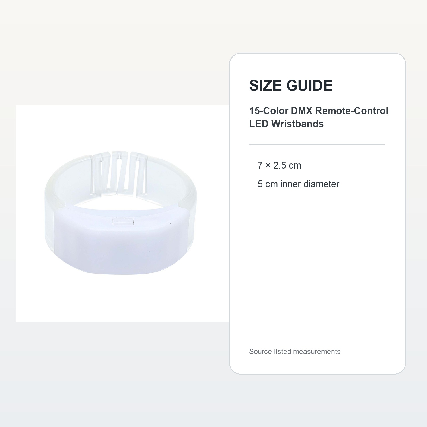 15-Color DMX Remote-Control LED Wristbands — verified size guide