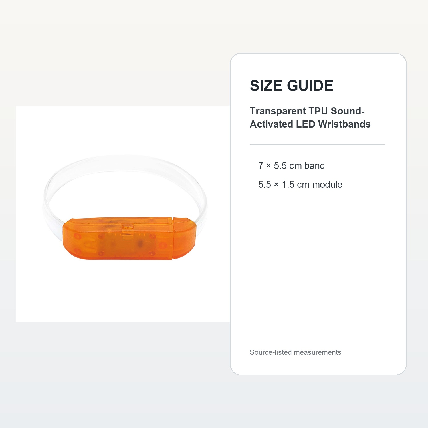 Transparent TPU Sound-Activated LED Wristbands — verified size guide