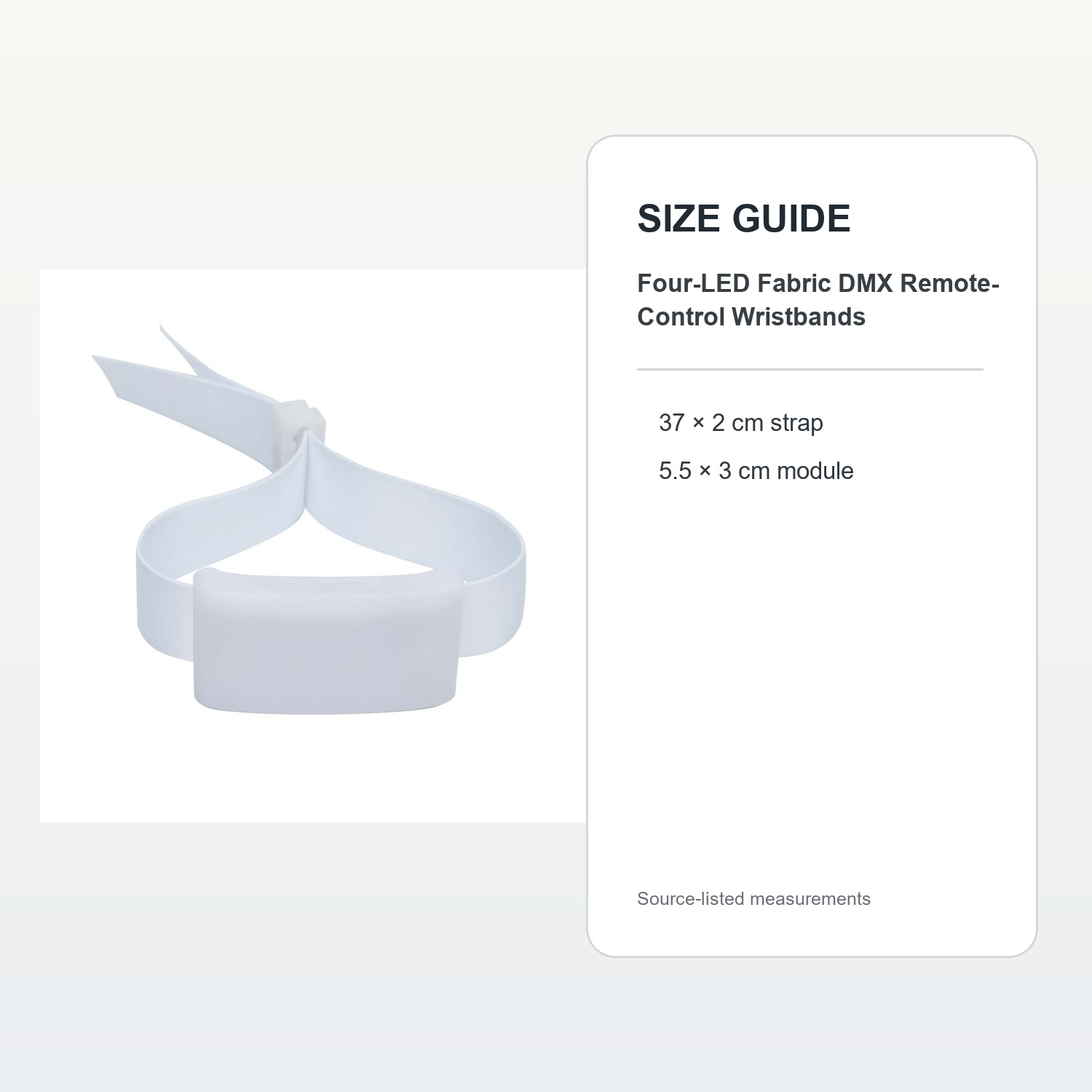 Four-LED Fabric DMX Remote-Control Wristbands — verified size guide