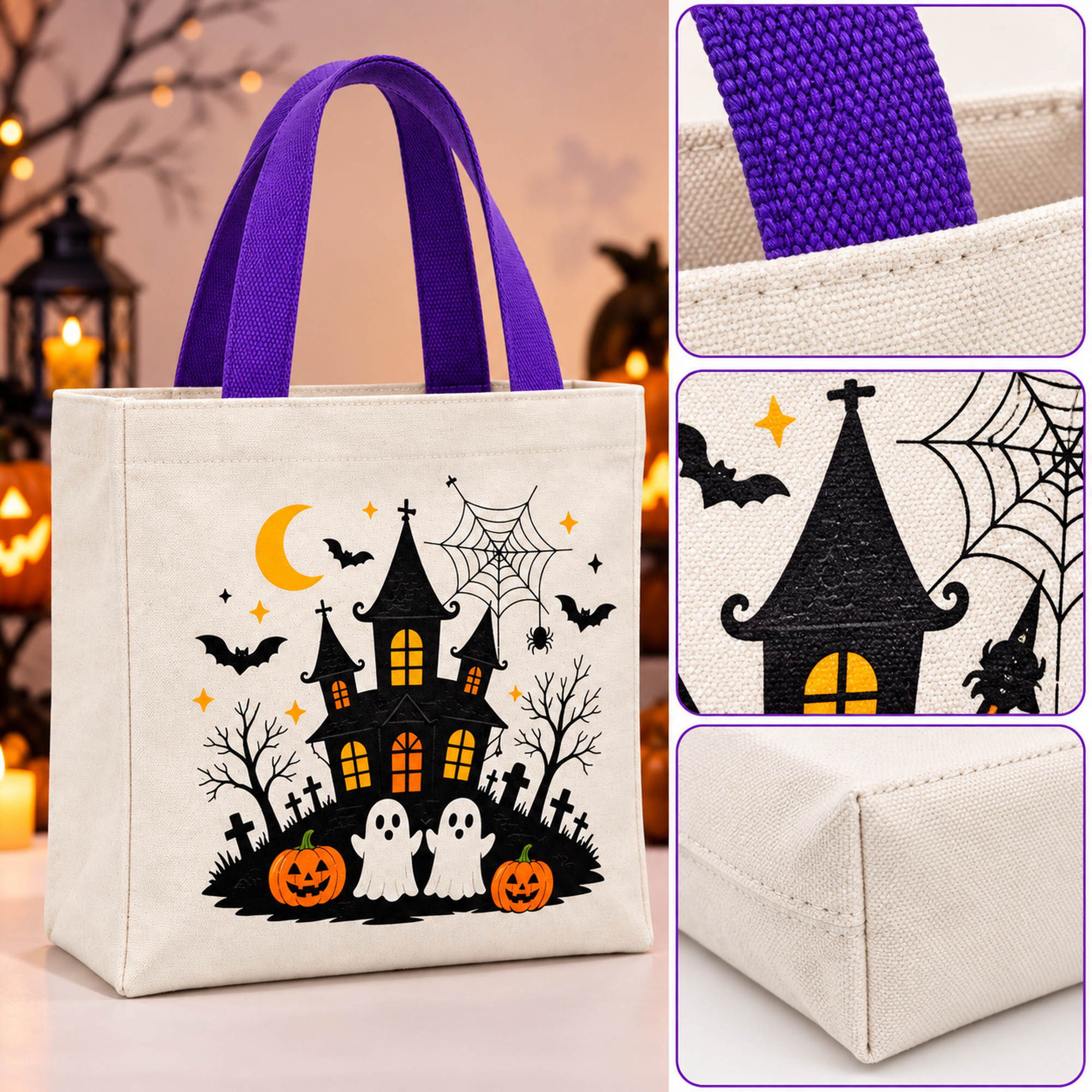 Custom Halloween Canvas Gift Tote material and construction details