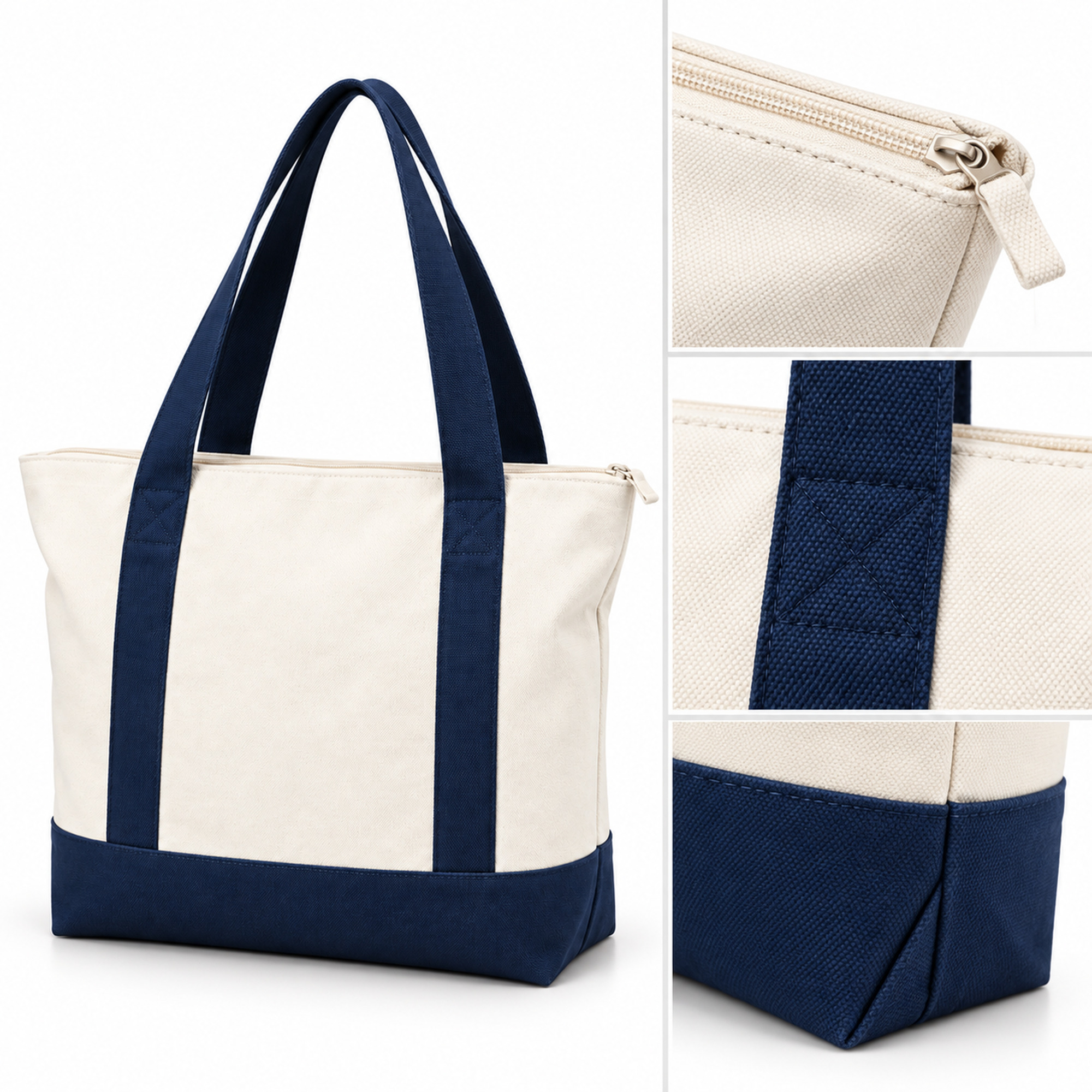 Color-Block Zipper Shoulder Tote material and construction details