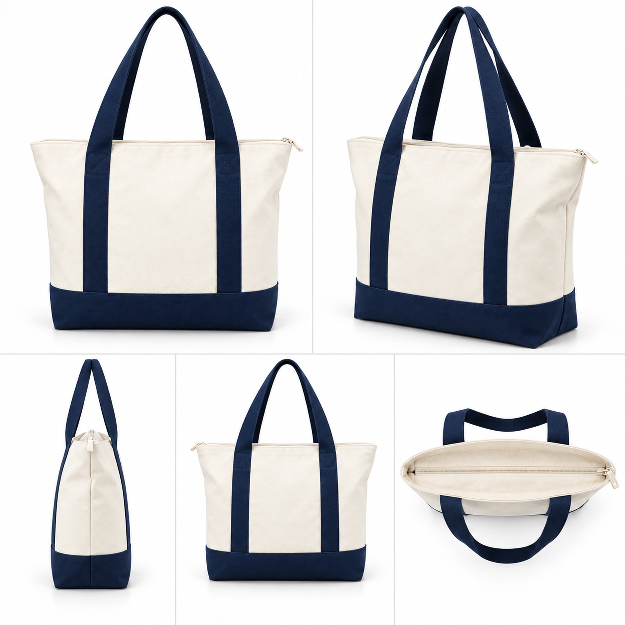 Color-Block Zipper Shoulder Tote structure and profile views