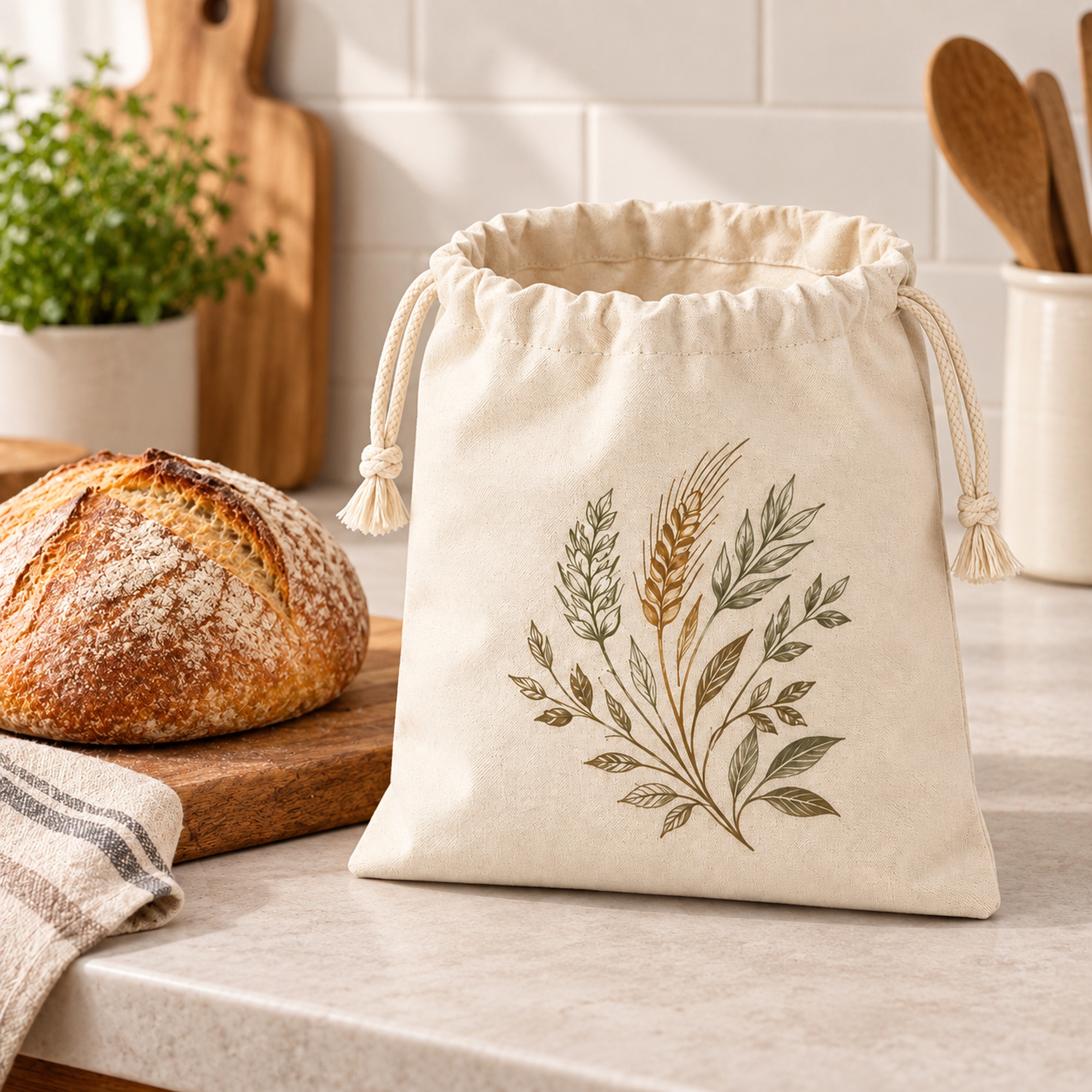 Reusable Drawstring Bread Storage Bag application view