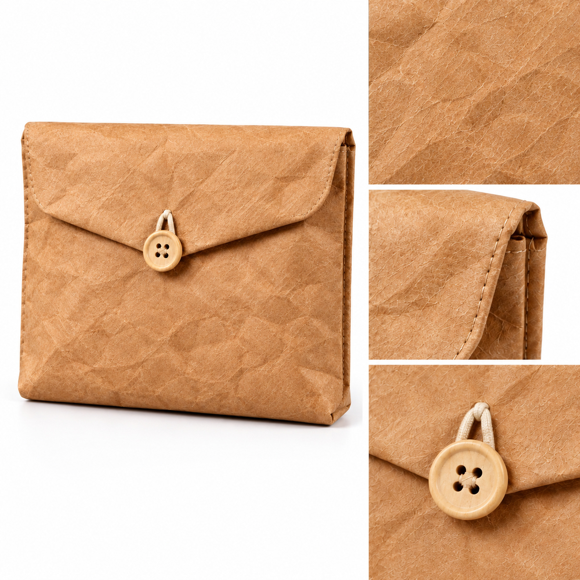 Paper-Textured Fold-Over Envelope Pouch material and construction details