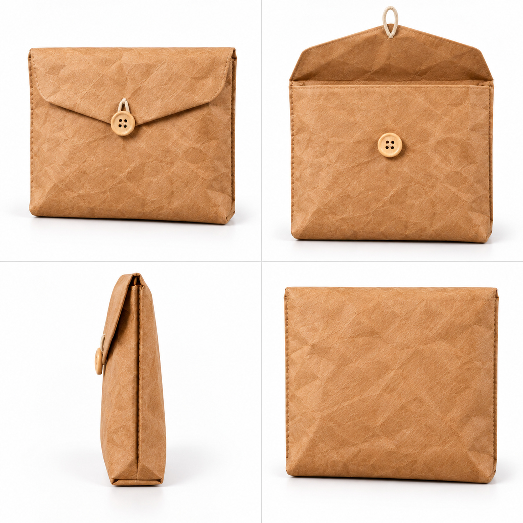 Paper-Textured Fold-Over Envelope Pouch structure and profile views