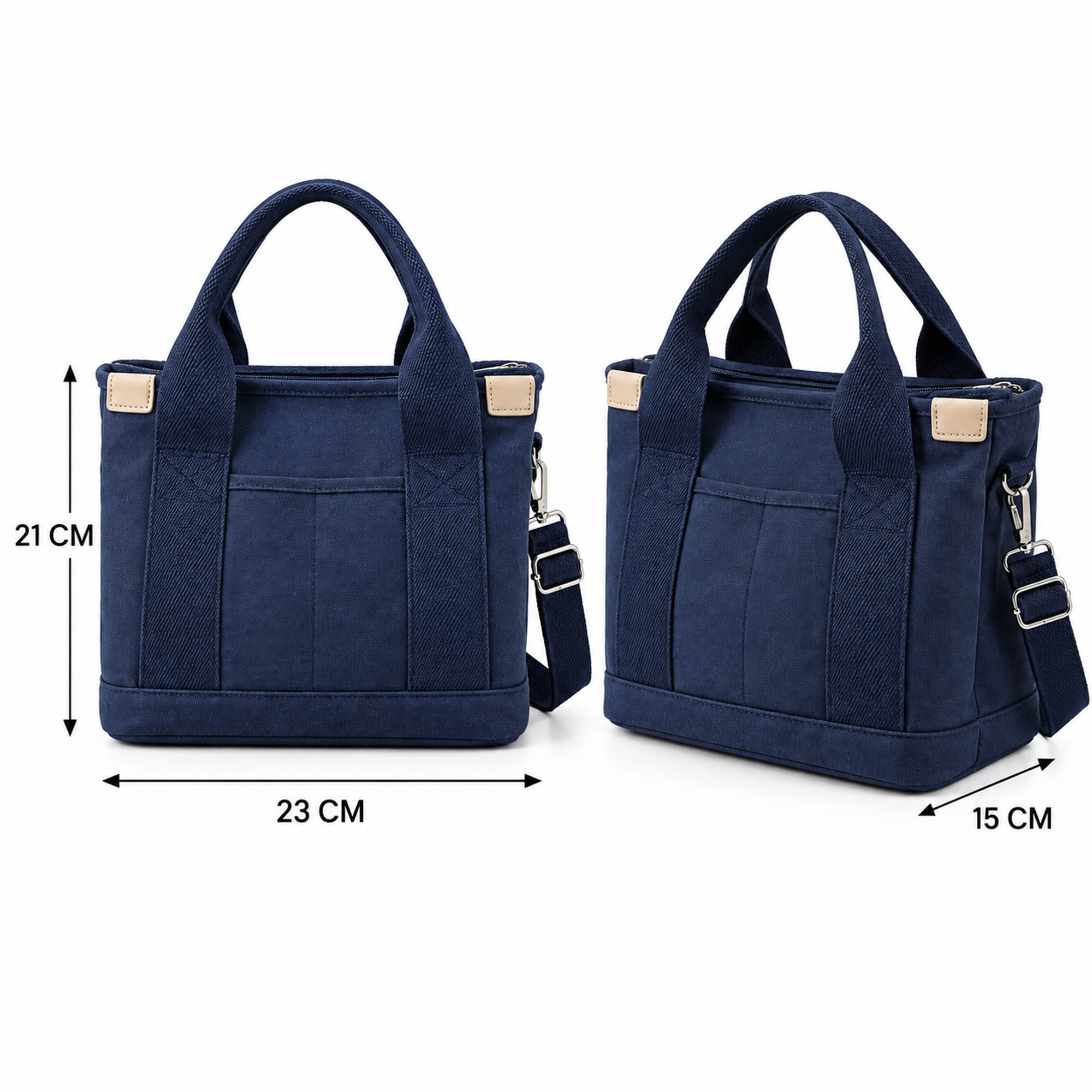 Custom Multi-Pocket Canvas Lunch Bag structure and profile views