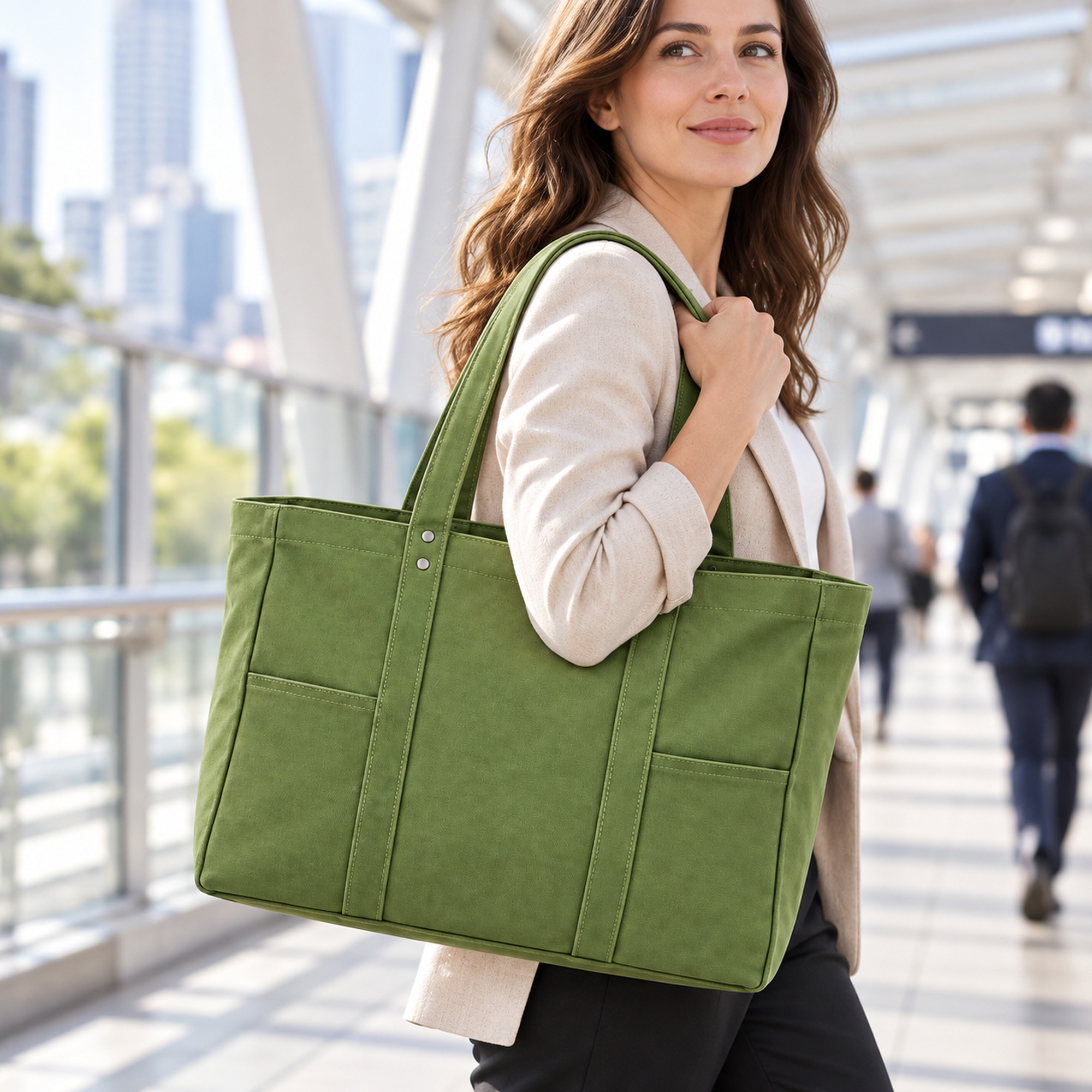 Large Multi-Pocket Canvas Shoulder Tote application view