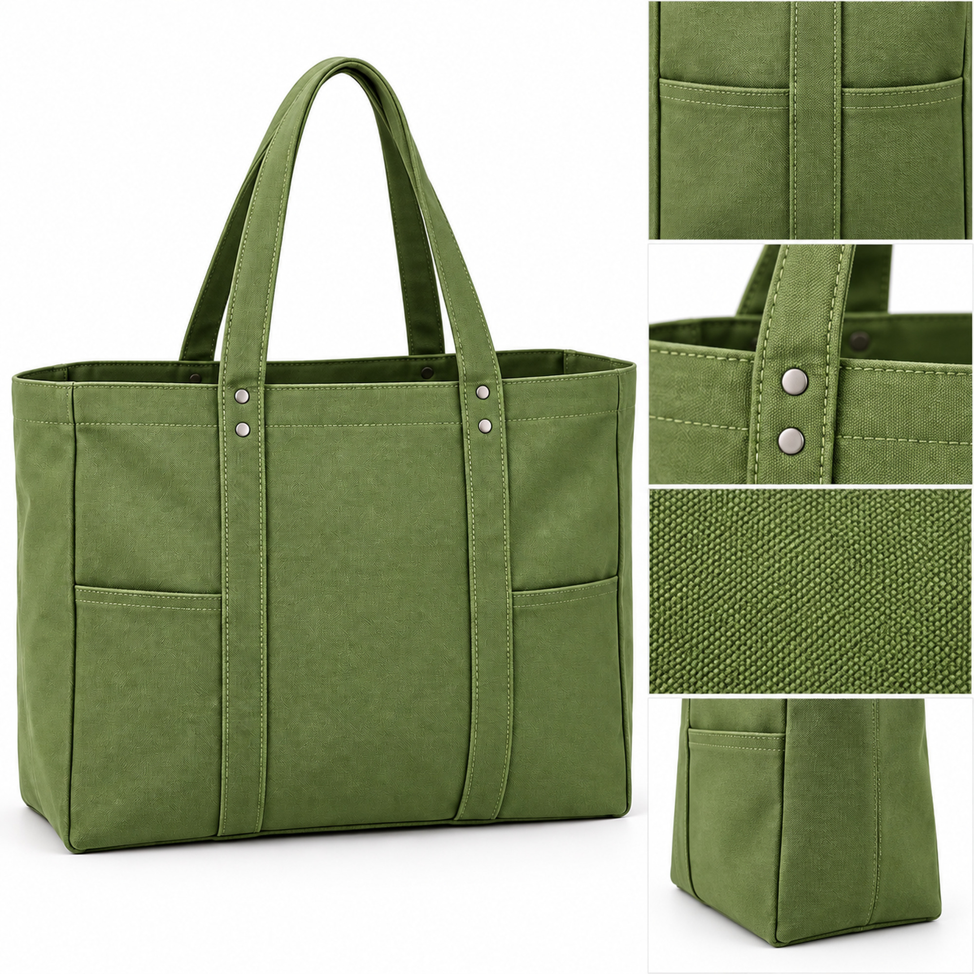 Large Multi-Pocket Canvas Shoulder Tote material and construction details