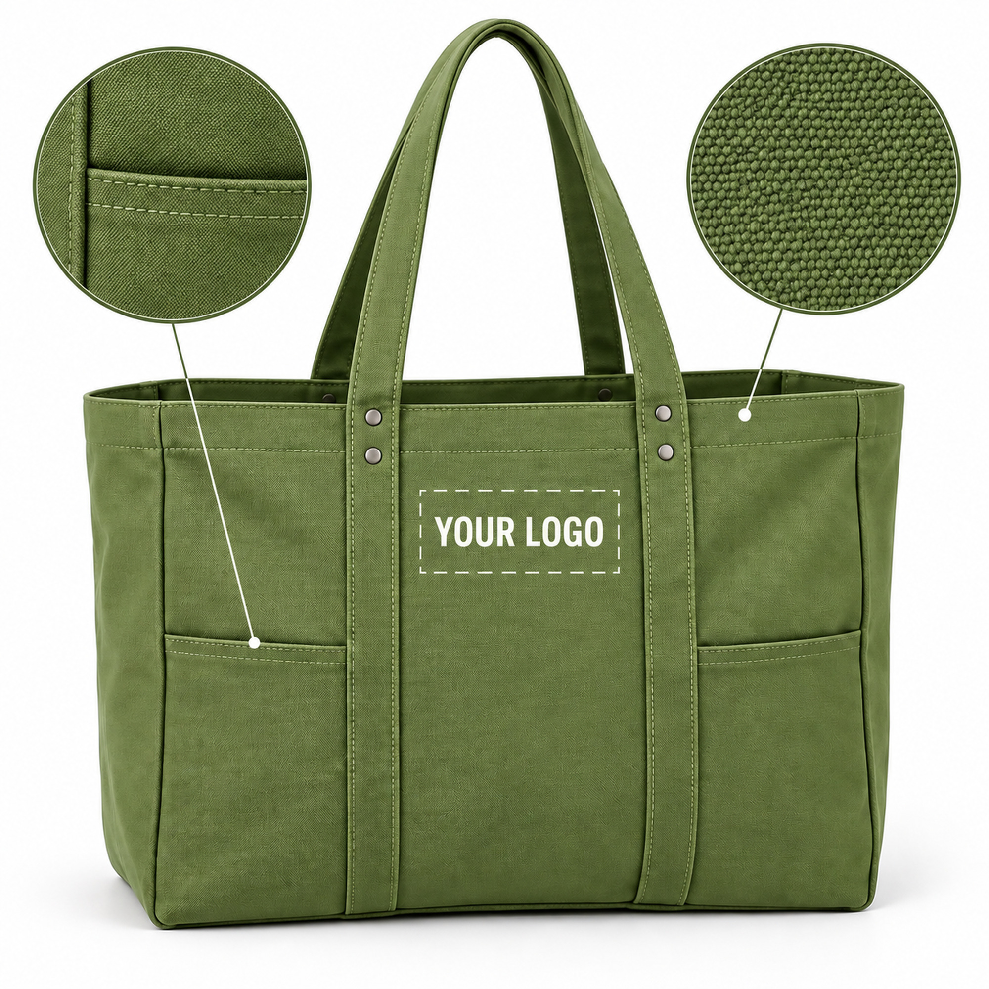 Large Multi-Pocket Canvas Shoulder Tote customization area