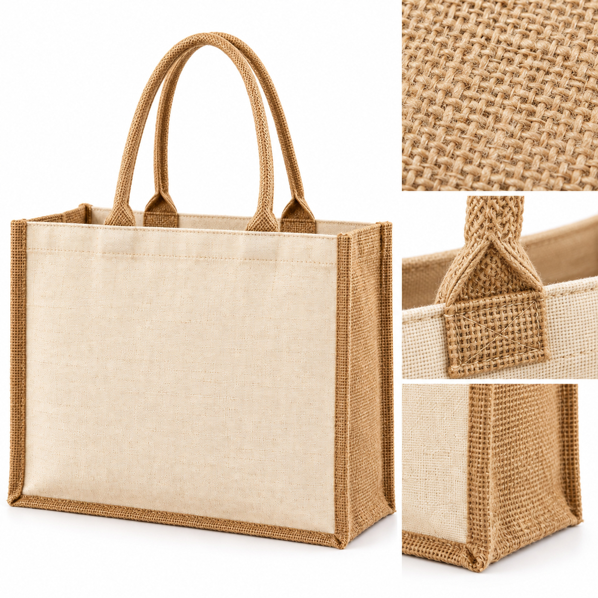Custom Structured Jute Tote Bag material and construction details