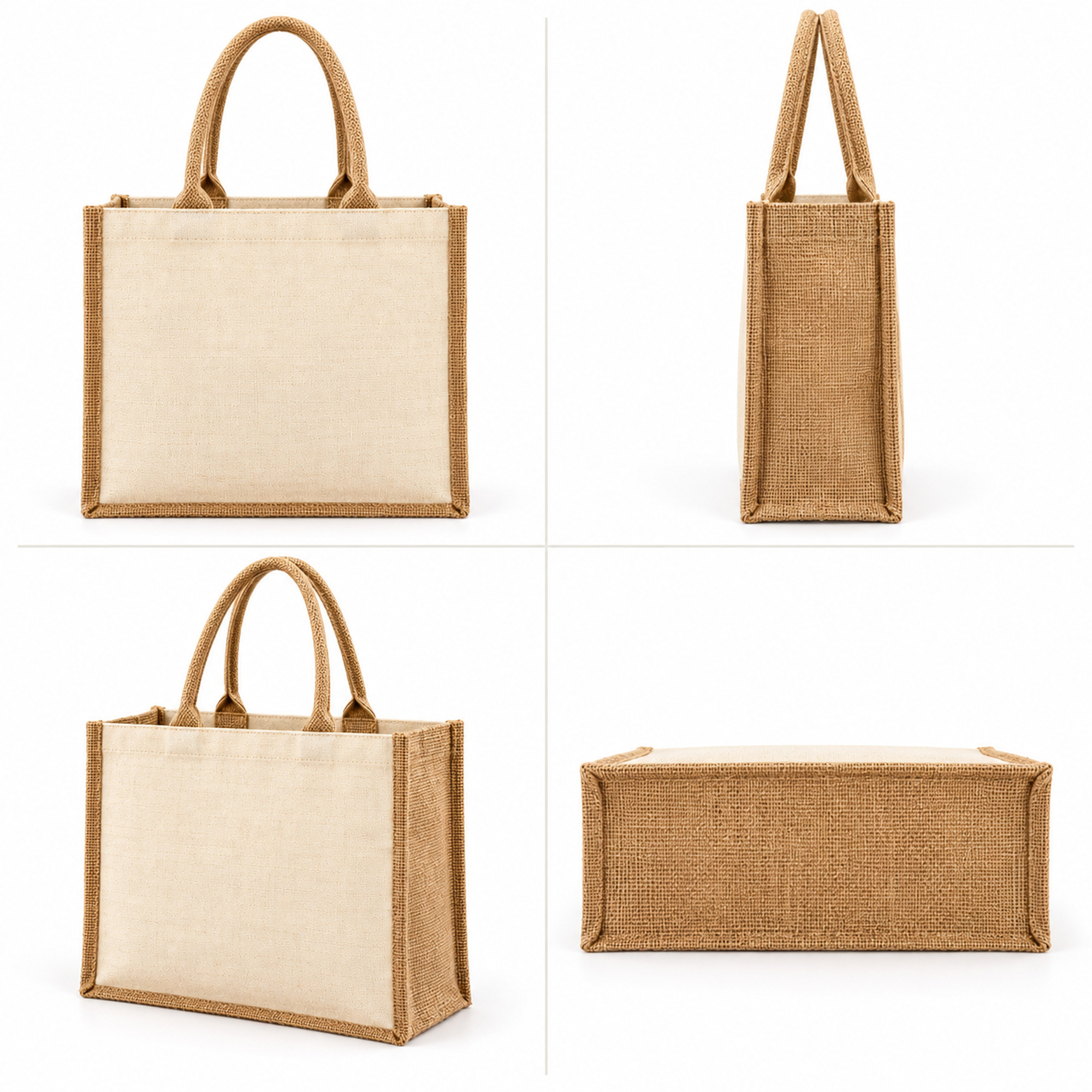 Custom Structured Jute Tote Bag structure and profile views
