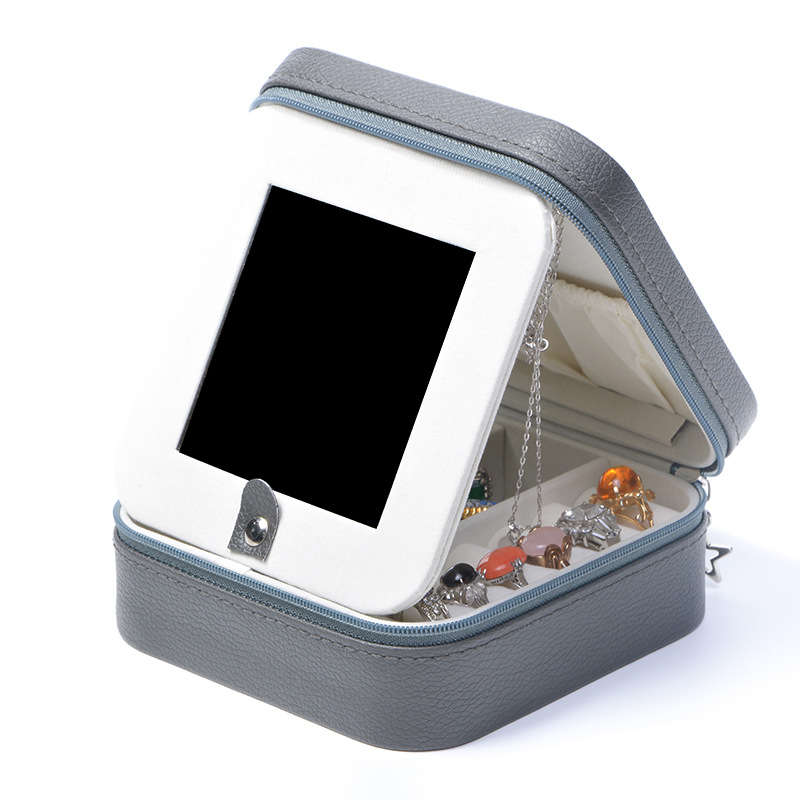 Double-Layer Mirrored Jewelry Box with Zip Closure available finish view