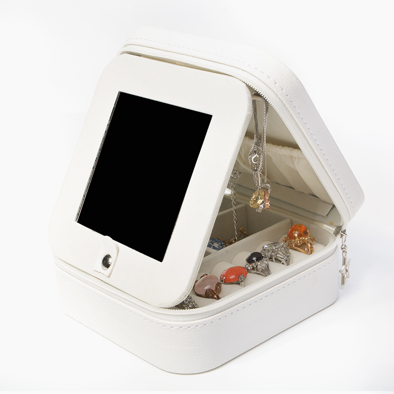 Double-Layer Mirrored Jewelry Box with Zip Closure additional product view
