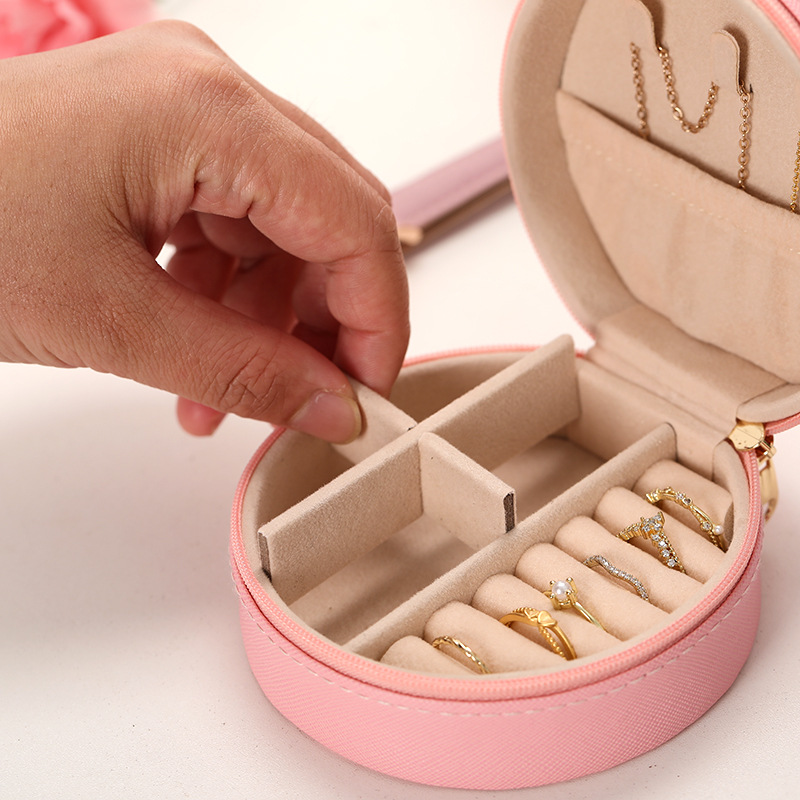 Round Zippered Travel Jewelry Case open interior layout
