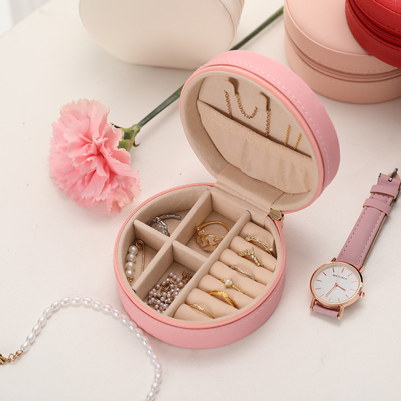 Round Zippered Travel Jewelry Case storage configuration